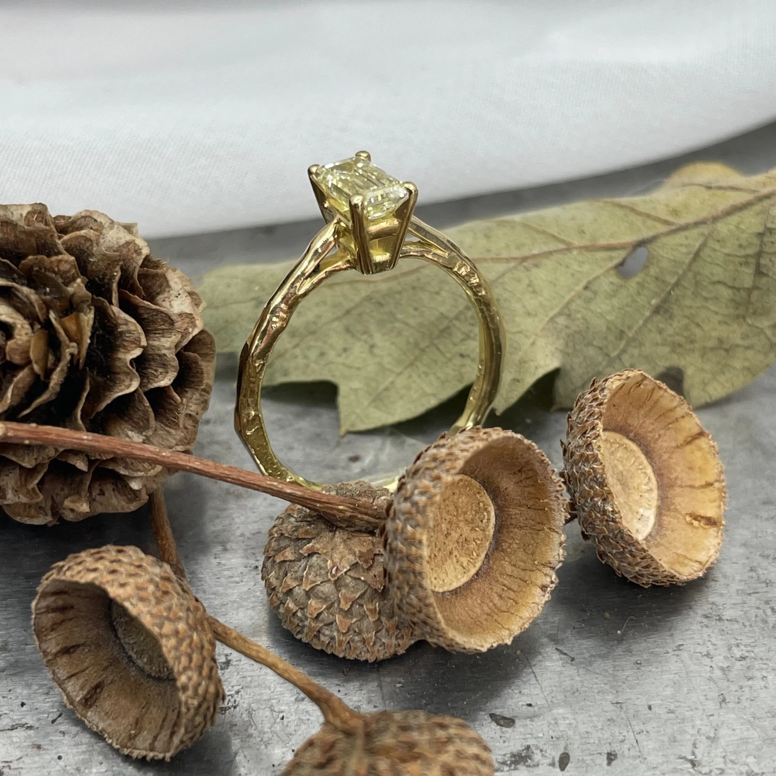 Erin Cox  Jewellery, emerald cut diamond solitaire engagement ring gift present uk Devon exeter local small business artisan handcrafted designer jewellery recycled gold ethically sourced gold