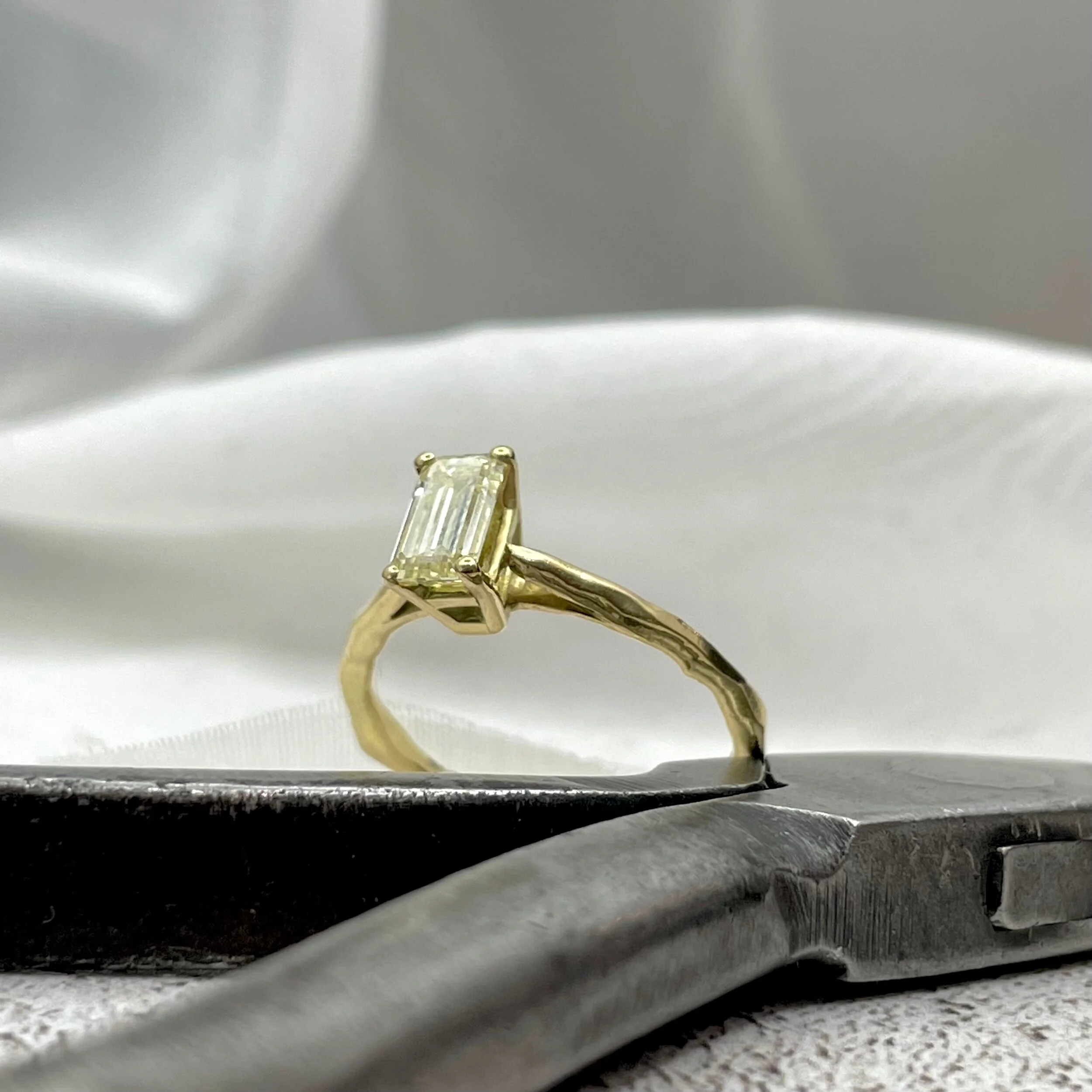 Erin Cox  Jewellery, emerald cut diamond solitaire engagement ring gift present uk Devon exeter local small business artisan handcrafted designer jewellery recycled gold ethically sourced gold