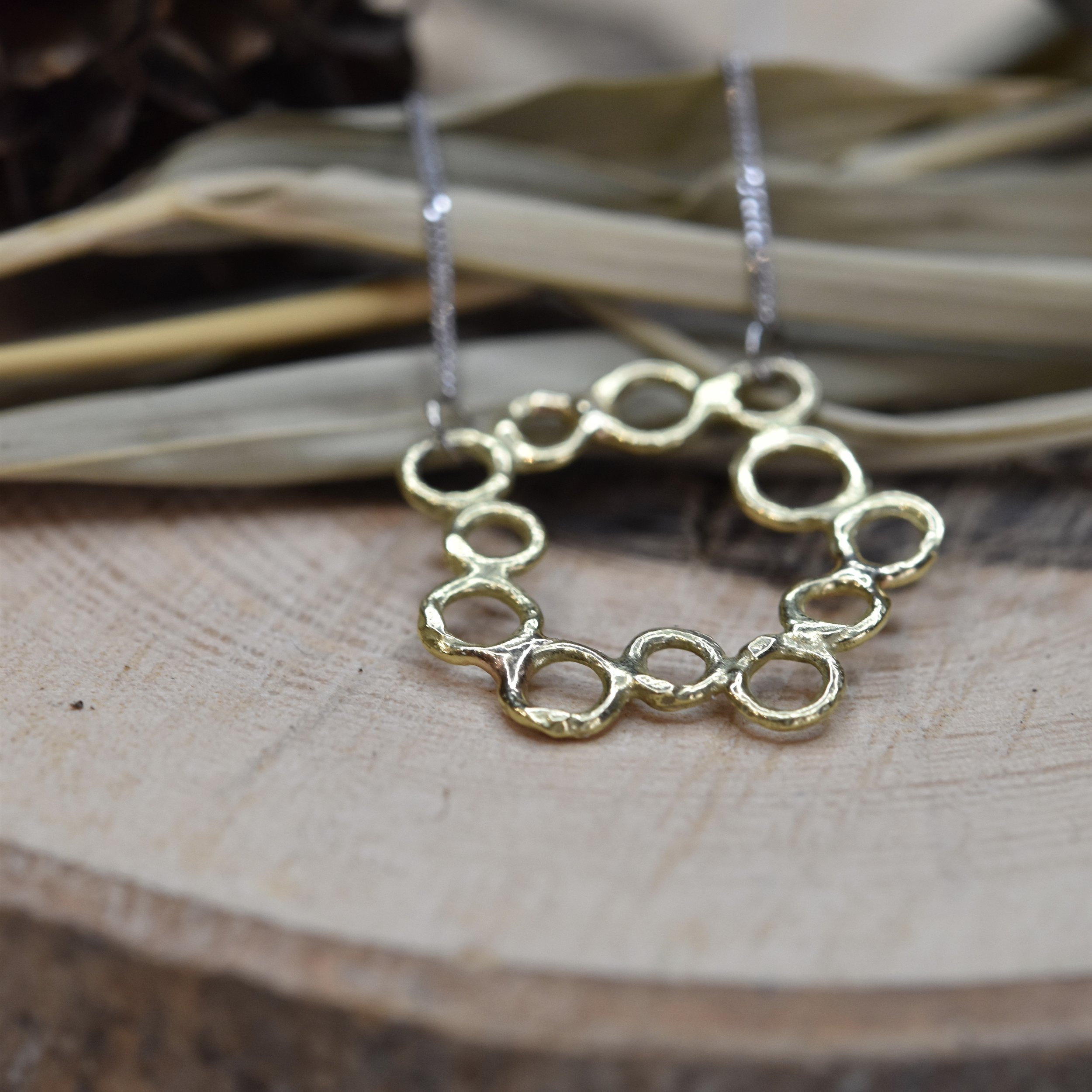 18ct yellow and white gold bubble circle necklace pendant handmade handcrafted genuine real erin cox jewellery jeweller Topsham Exeter Devon uk organic