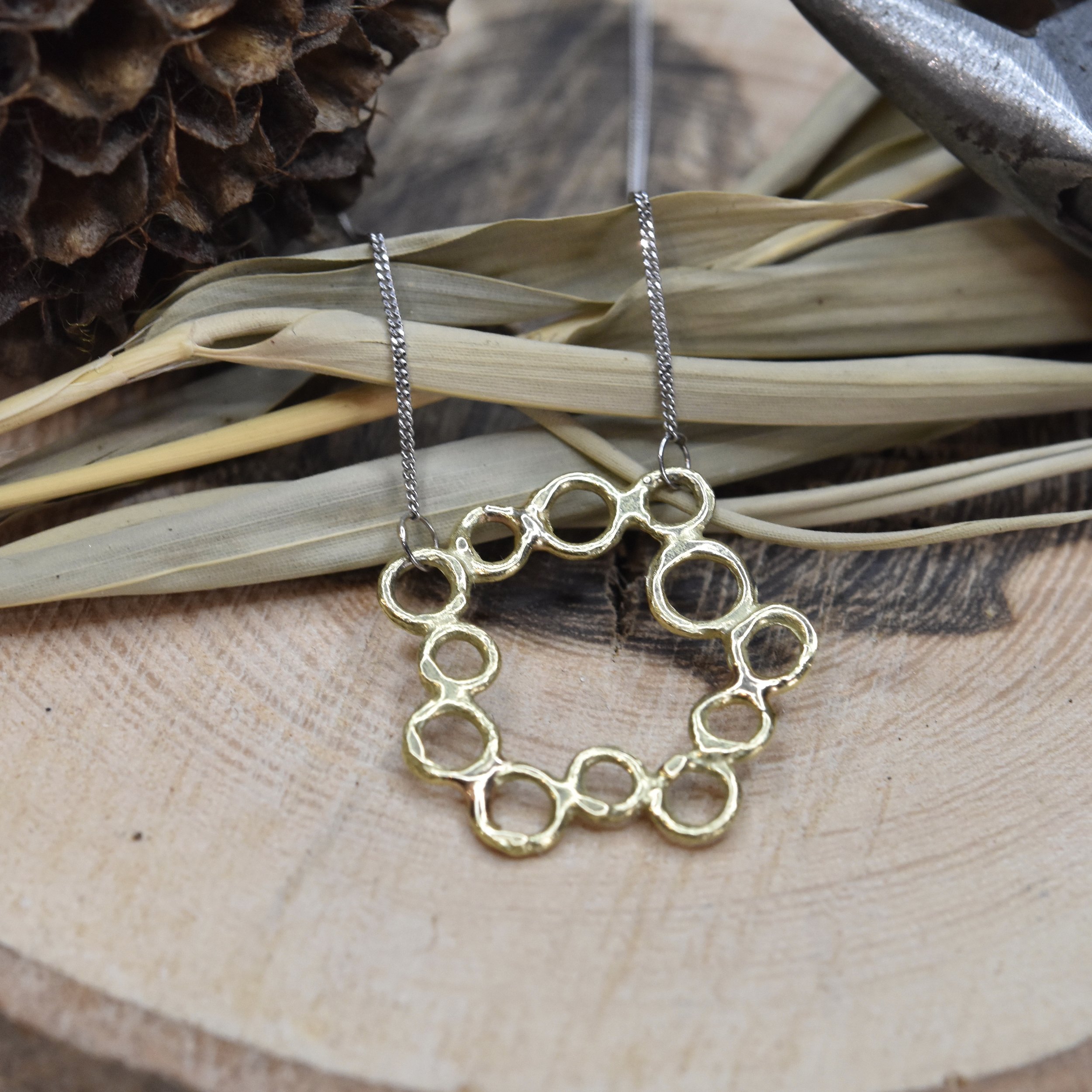 18ct yellow and white gold bubble circle necklace pendant handmade handcrafted genuine real erin cox jewellery jeweller Topsham Exeter Devon uk organic
