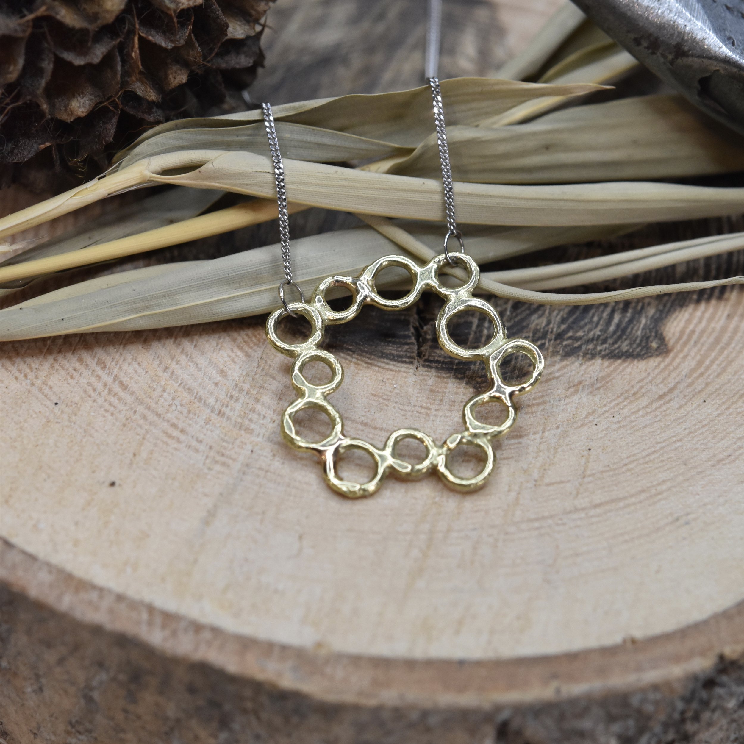18ct yellow and white gold bubble circle necklace pendant handmade handcrafted genuine real erin cox jewellery jeweller Topsham Exeter Devon uk organic