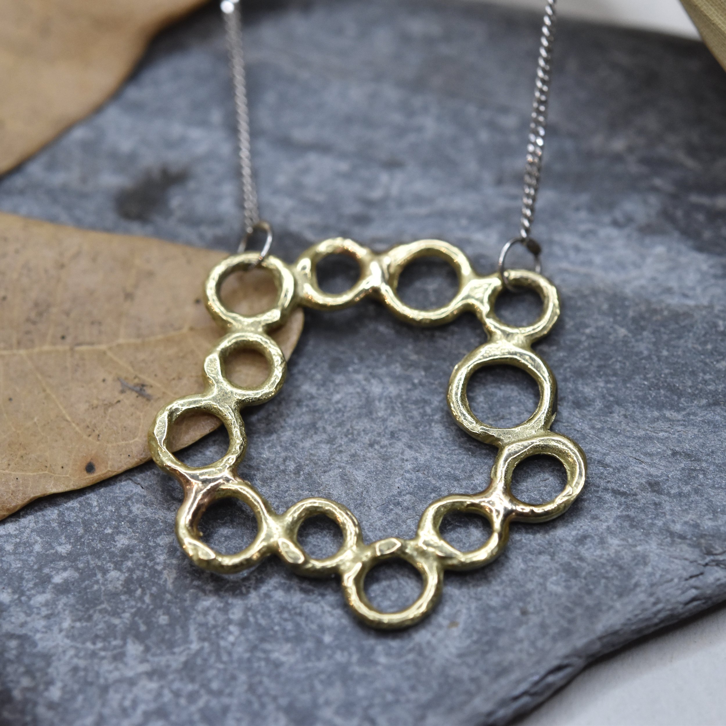 18ct yellow and white gold bubble circle necklace pendant handmade handcrafted genuine real erin cox jewellery jeweller Topsham Exeter Devon uk organic.