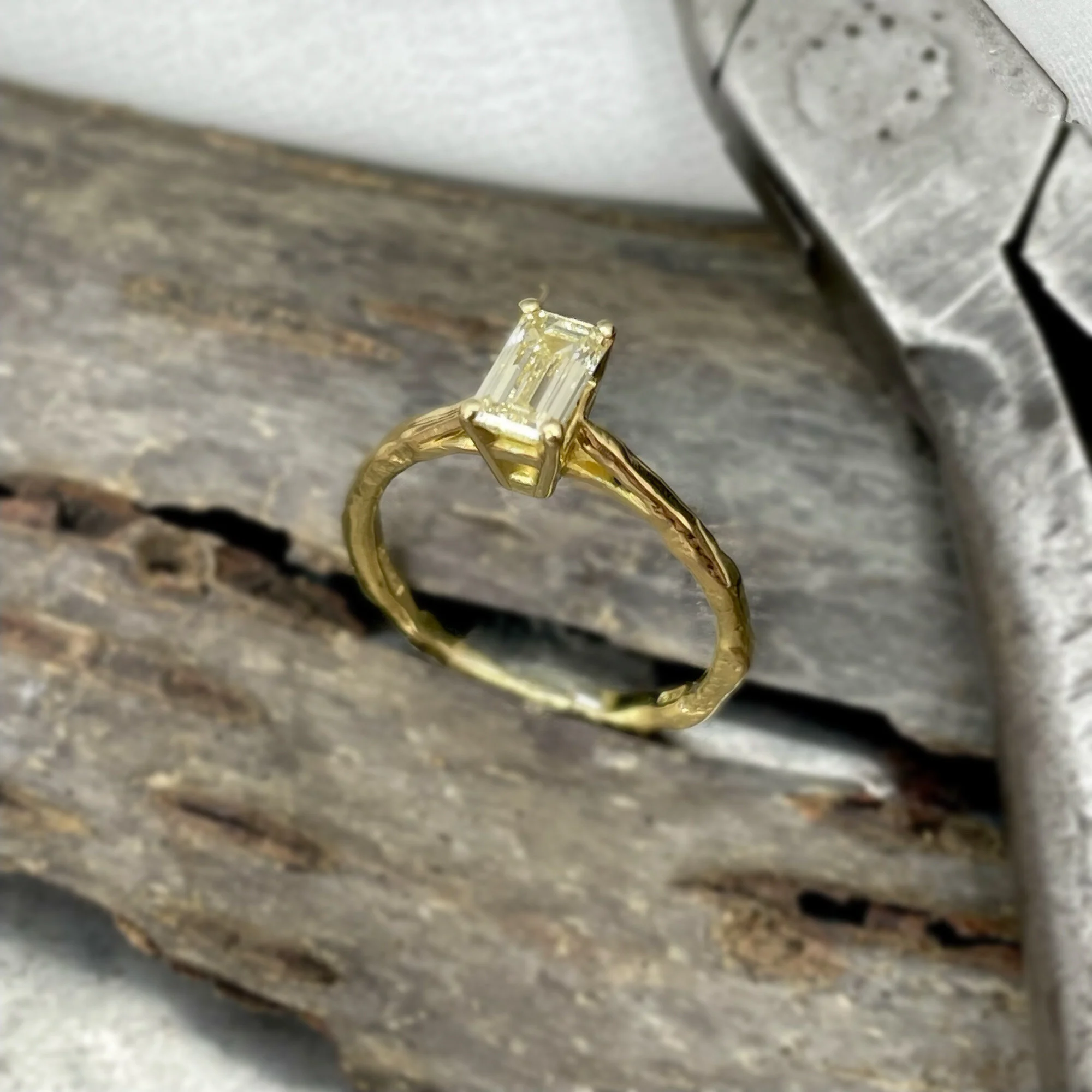 Erin Cox  Jewellery, emerald cut diamond solitaire engagement ring gift present uk Devon exeter local small business artisan handcrafted designer jewellery recycled gold ethically sourced gold