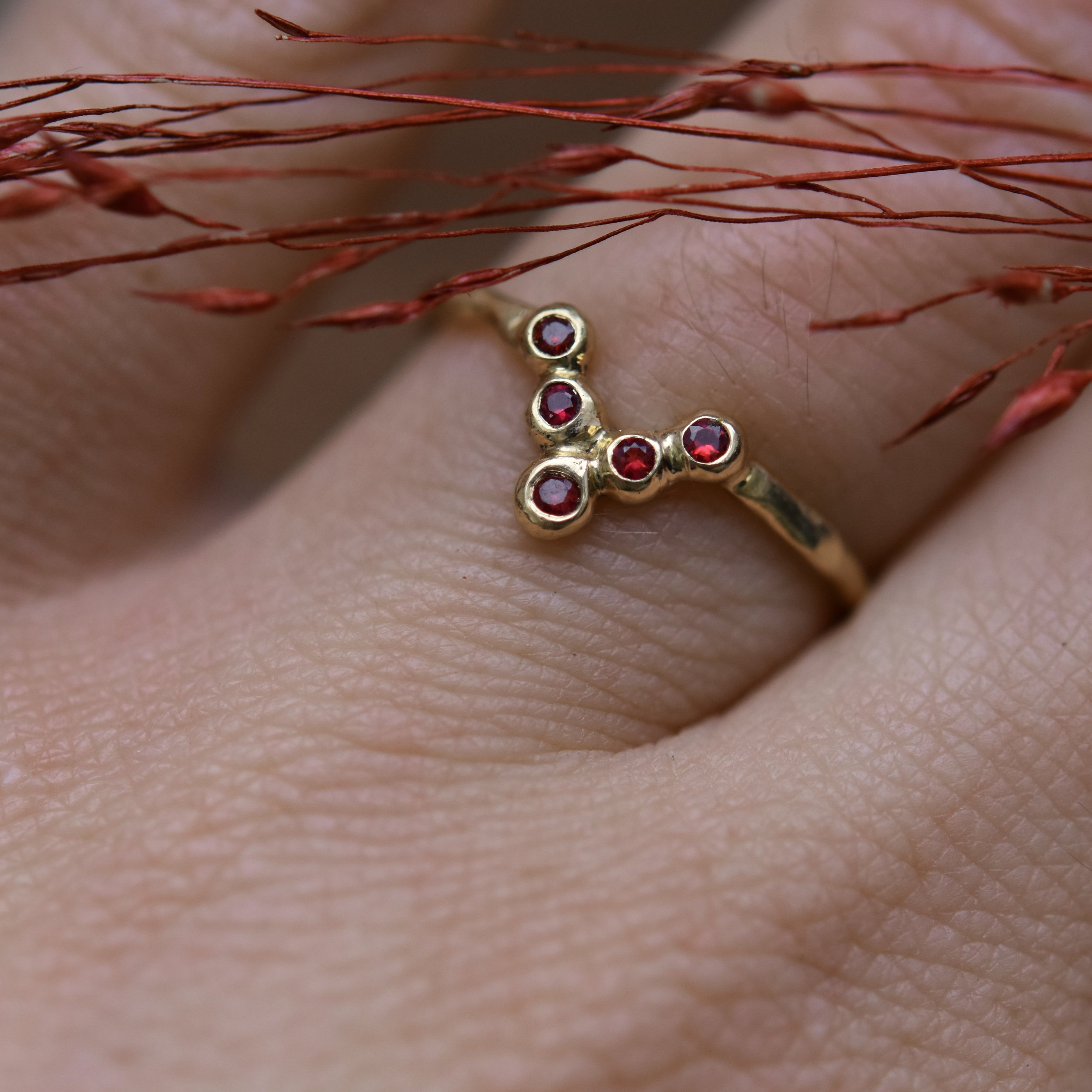 Erin Cox ruby tiara 18ct yellow gold ring engagement gift present anniversary designer handmade handcrafted jewellery local Uk Devon ethically sourced recycled gold