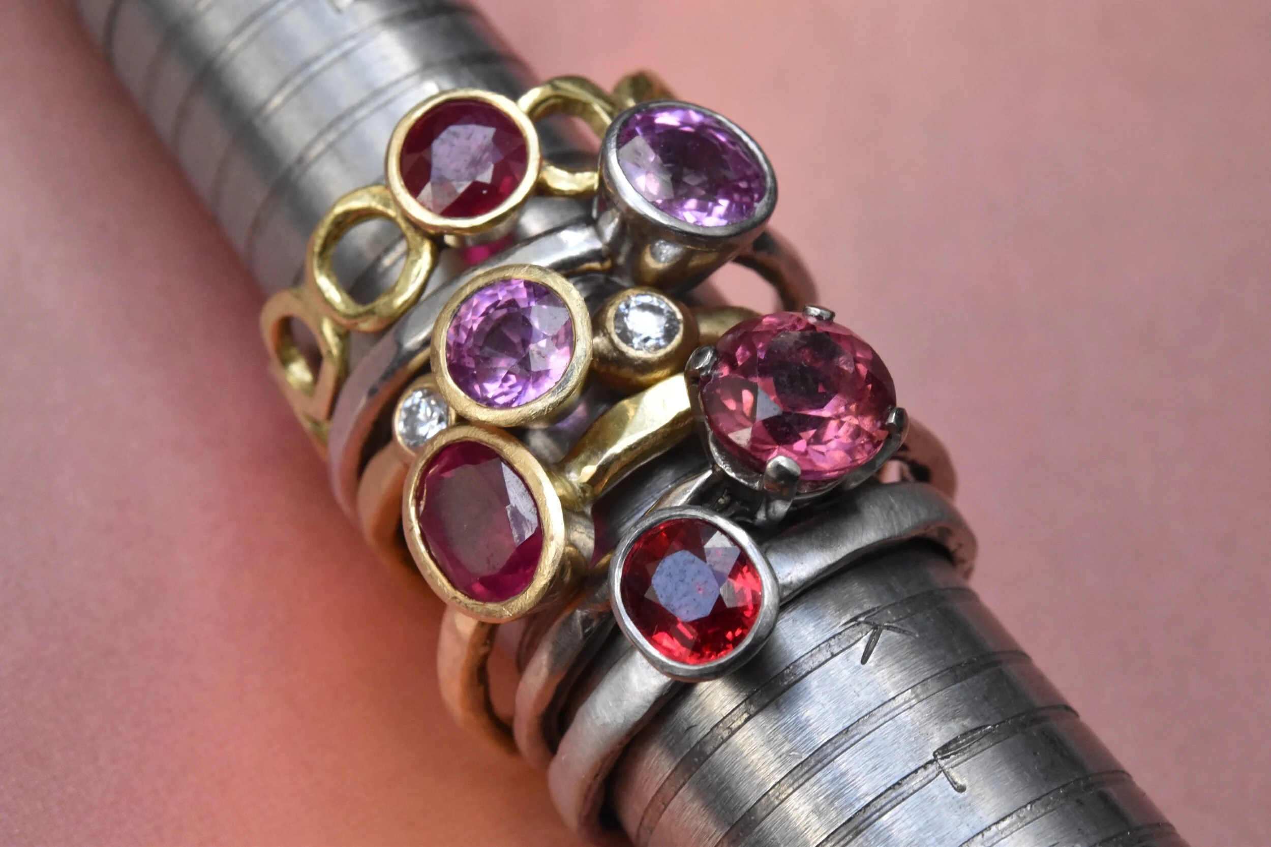 Erin Cox pink sapphire solitaire platinum ring engagement gift present recycled ethically sourced handcrafted handmade designer jewellery Devon Exeter local