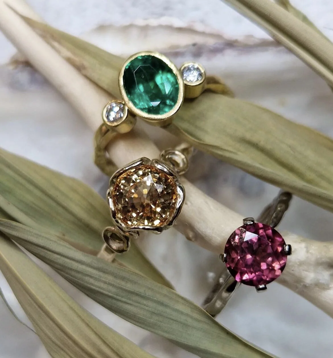 Erin Cox Peach Sapphire Bubble Set Ring in 9ct yellow gold engagement gift present occasion anniversary designer  handmade handcrafted jewellery jeweller UK Devon recycled ethically sourced gold