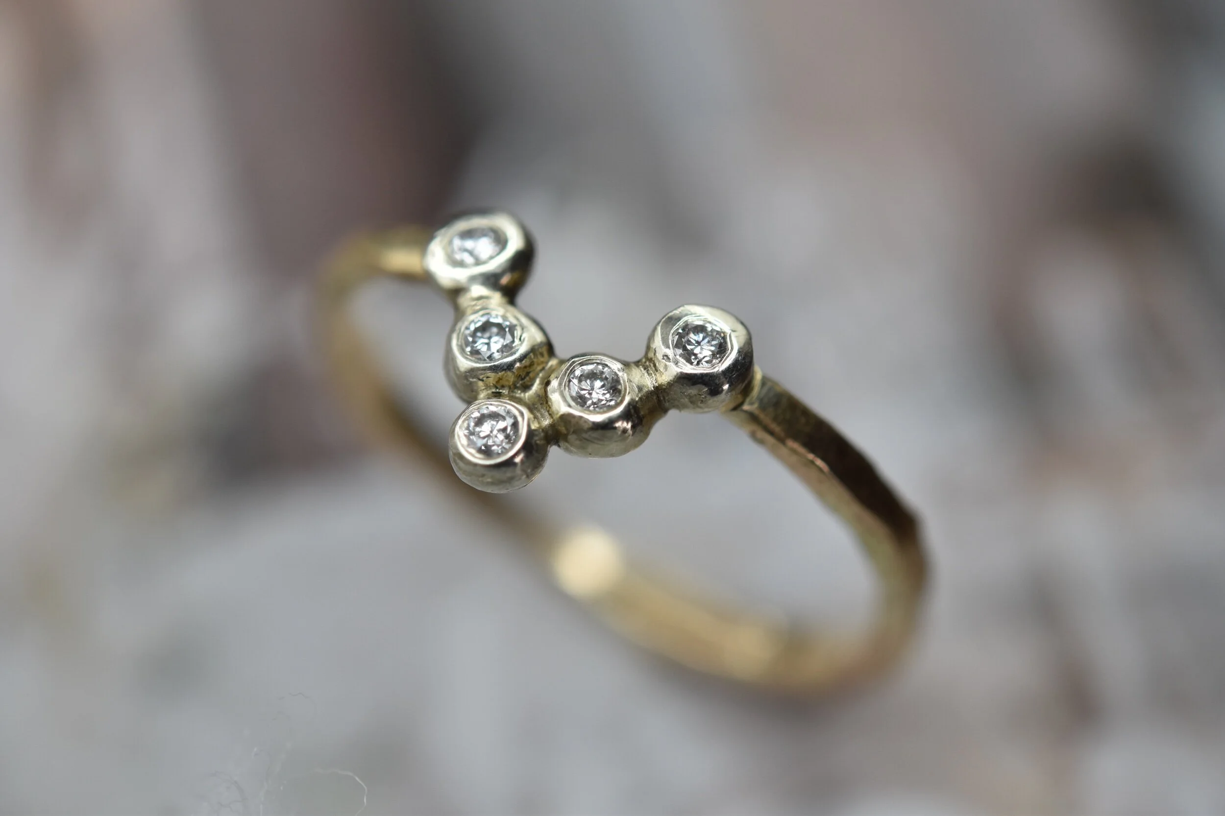 Erin Cox diamond tiara 9ct  yellow white gold ring engagement gift present anniversary designer handmade handcrafted jewellery local Uk Devon ethically sourced recycled gold