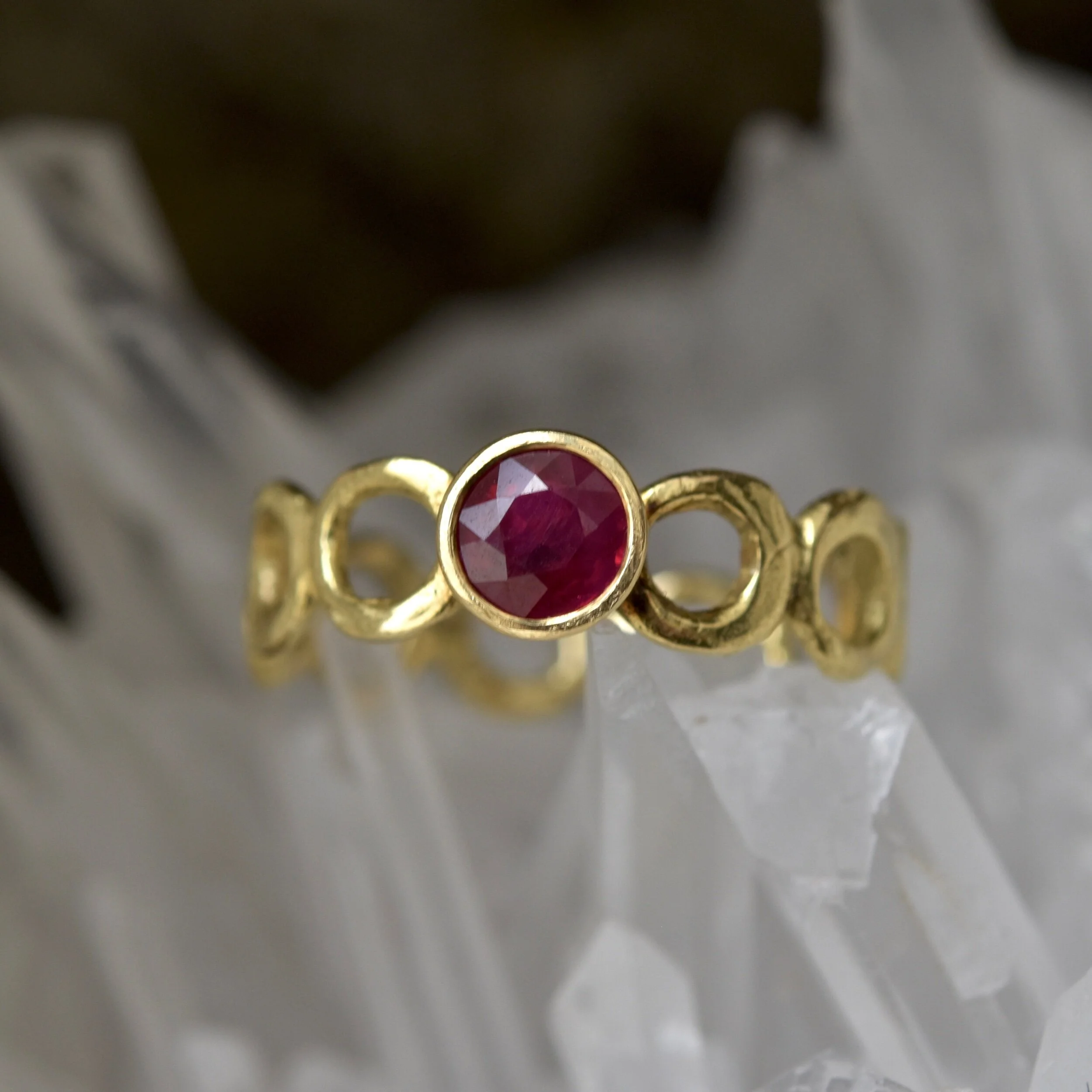 Erin Cox ruby 18ct bubble ring engagement gift present anniversary designer handmade handcrafted jewellery Uk Devon local recycled ethically sourced gold