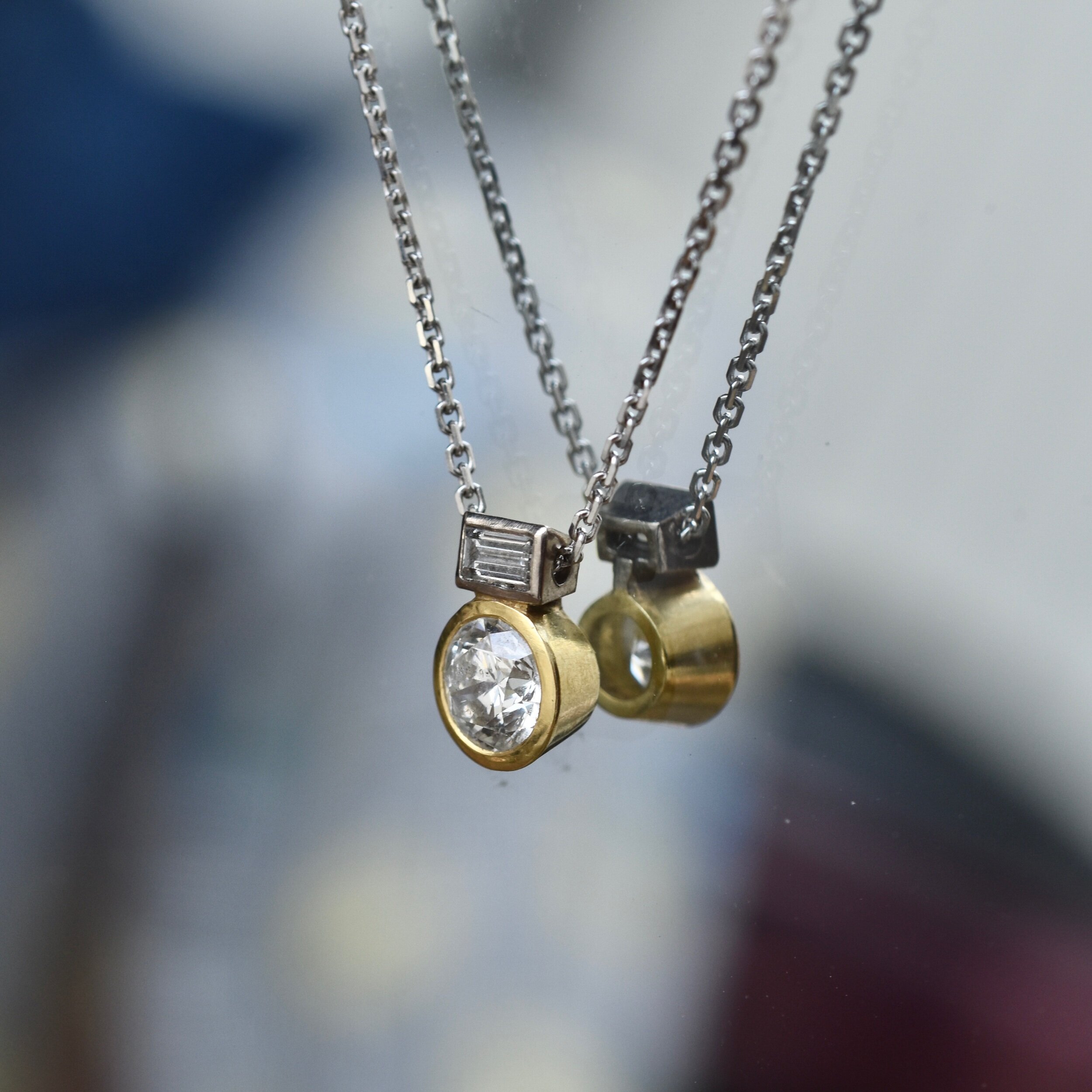 Erin Cox Diamond Duo 18ct white yellow gold necklace gift special occasion anniversary present handmade handcrafted oneofakind recycled ethically sourced gold jewellery made in UK Devon local