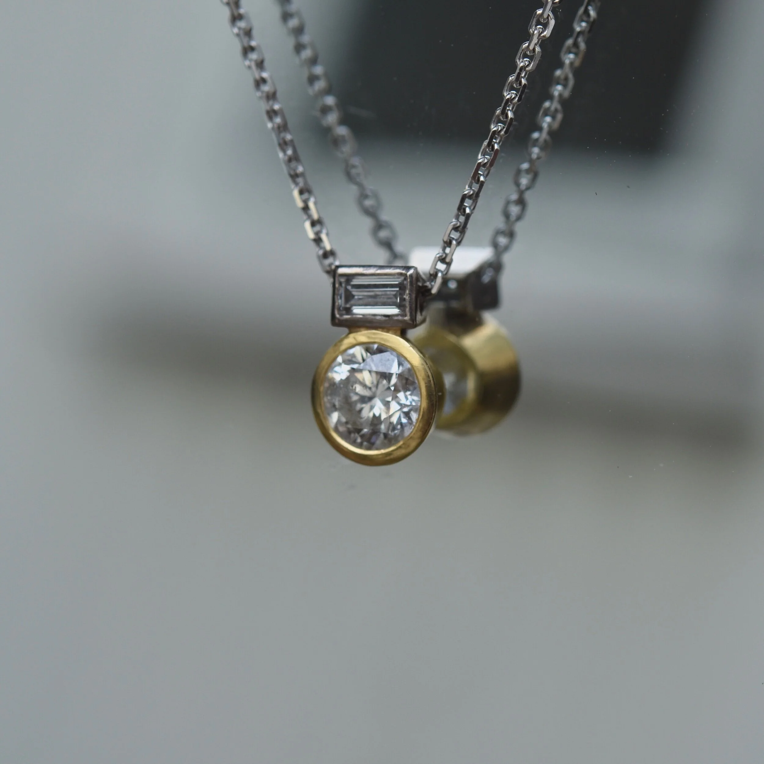 Erin Cox Diamond Duo 18ct white yellow gold necklace gift special occasion anniversary present handmade handcrafted oneofakind recycled ethically sourced gold jewellery made in UK Devon local