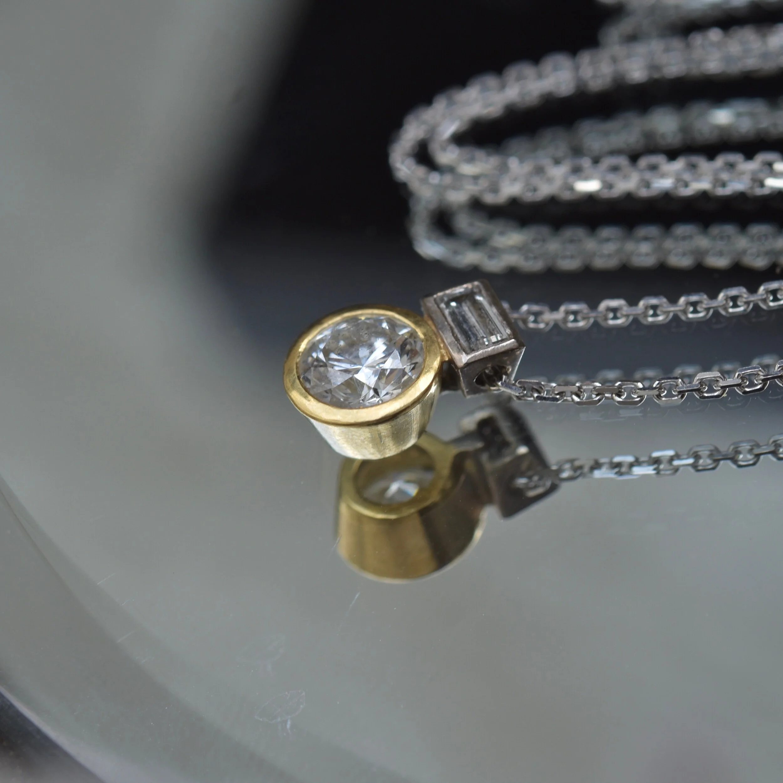 Erin Cox Diamond Duo 18ct white yellow gold necklace gift special occasion anniversary present handmade handcrafted oneofakind recycled ethically sourced gold jewellery made in UK Devon local