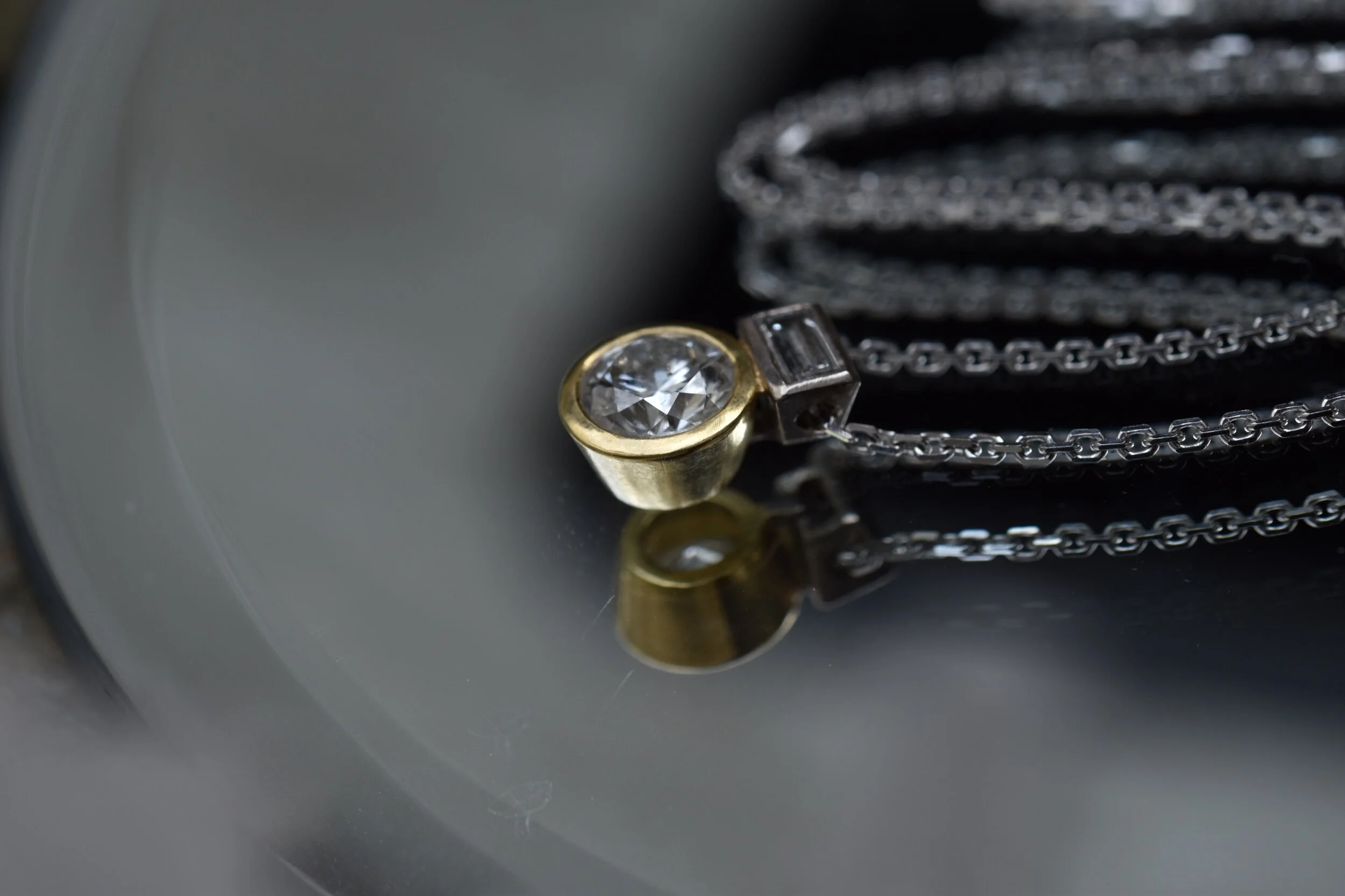 Erin Cox Diamond Duo 18ct white yellow gold necklace gift special occasion anniversary present handmade handcrafted oneofakind recycled ethically sourced gold jewellery made in UK Devon local