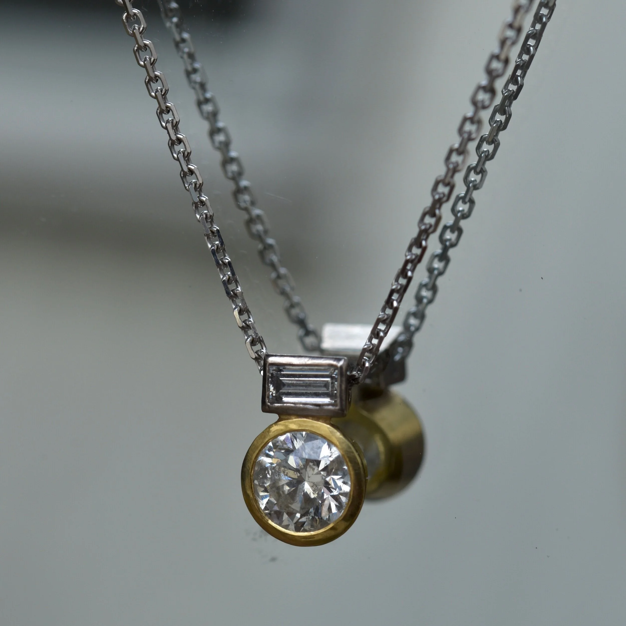 Erin Cox Diamond Duo 18ct white yellow gold necklace gift special occasion anniversary present handmade handcrafted oneofakind recycled ethically sourced gold jewellery made in UK Devon local