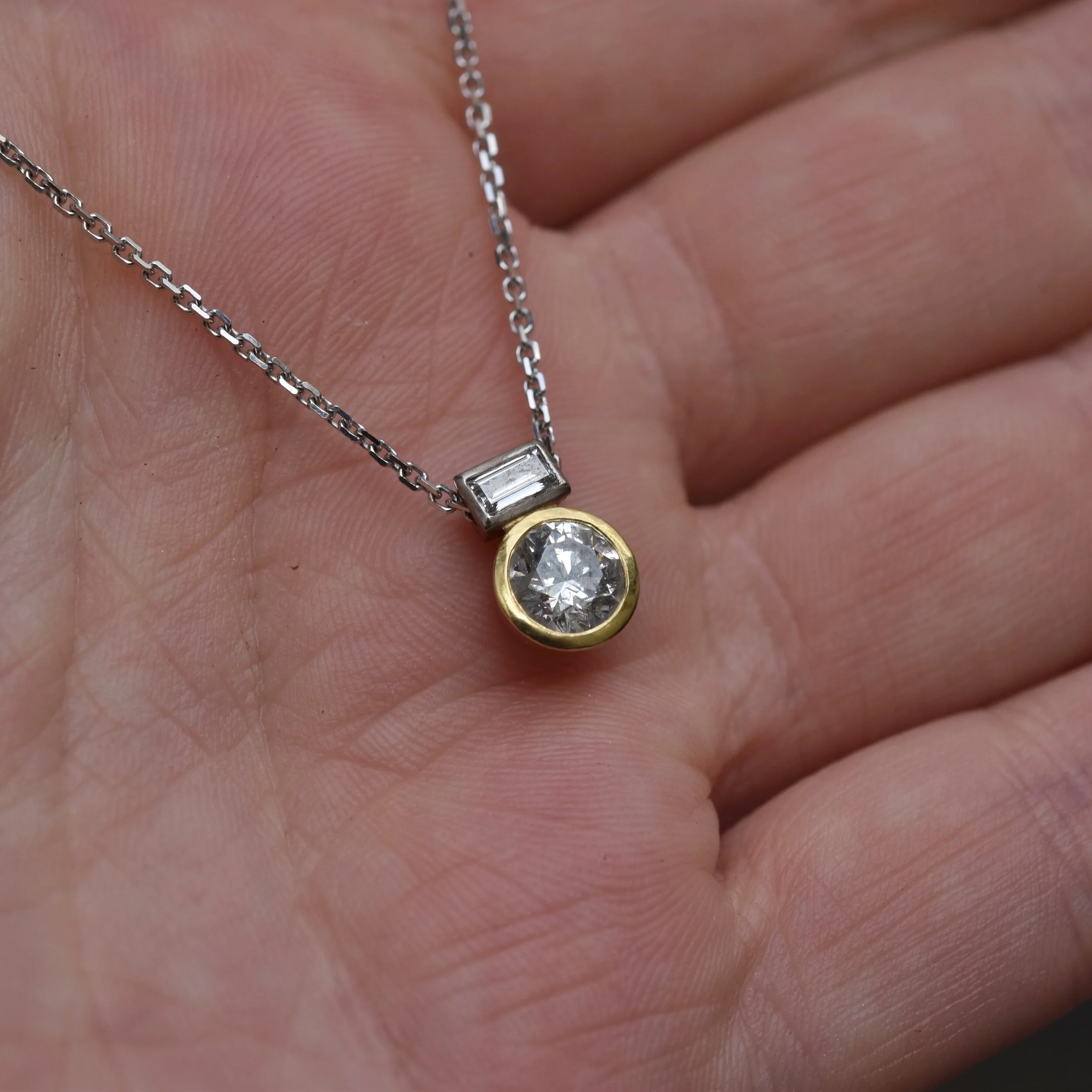 Erin Cox Diamond Duo 18ct white yellow gold necklace gift special occasion anniversary present handmade handcrafted oneofakind recycled ethically sourced gold jewellery made in UK Devon local