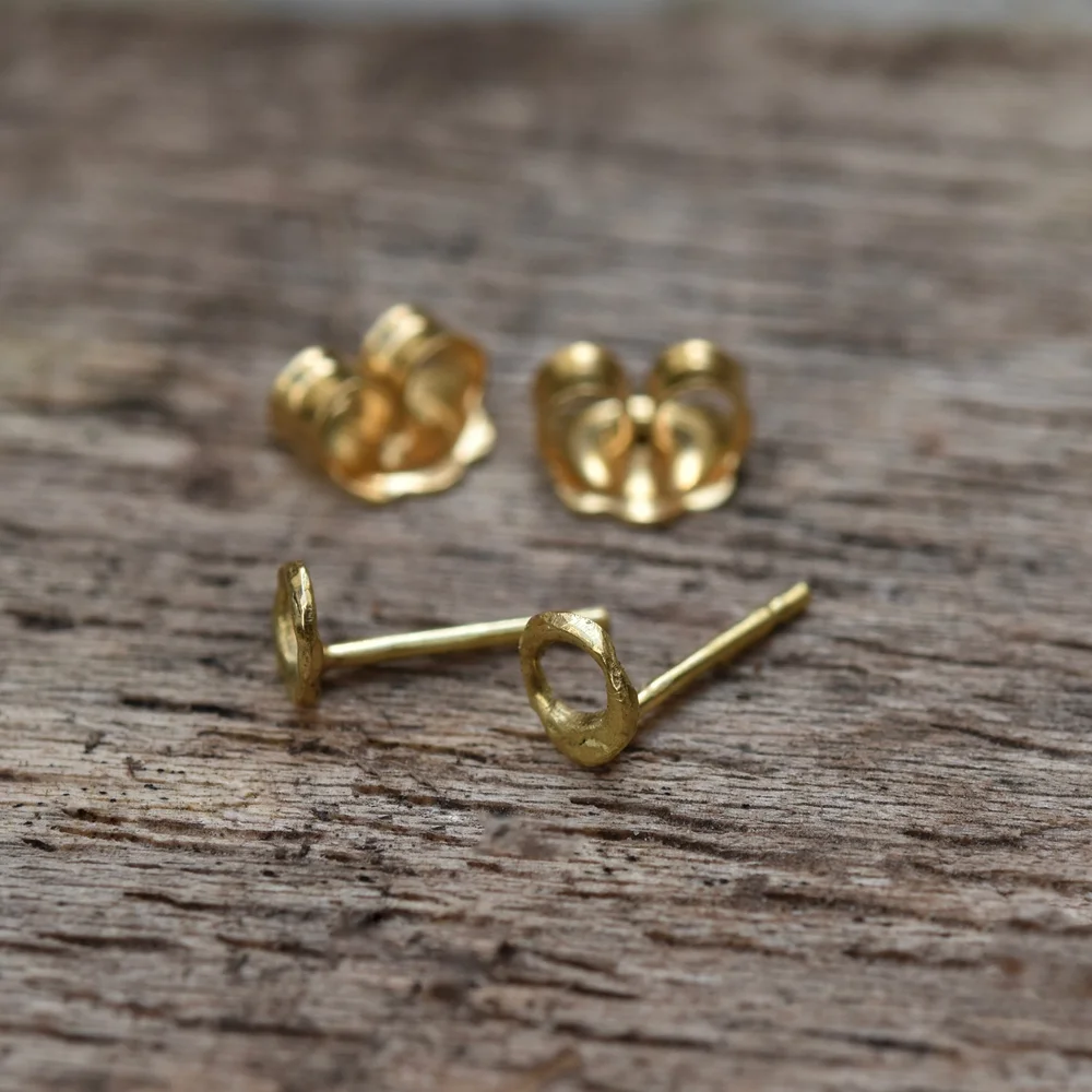 Handmade solid 18ct yellow gold molten texture teeny tiny circle