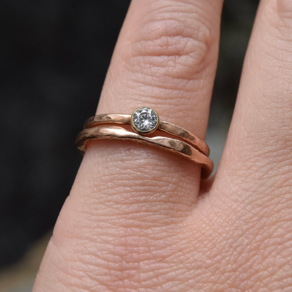 Hammered 9ct Red Gold Diamond Ring — Erin Cox