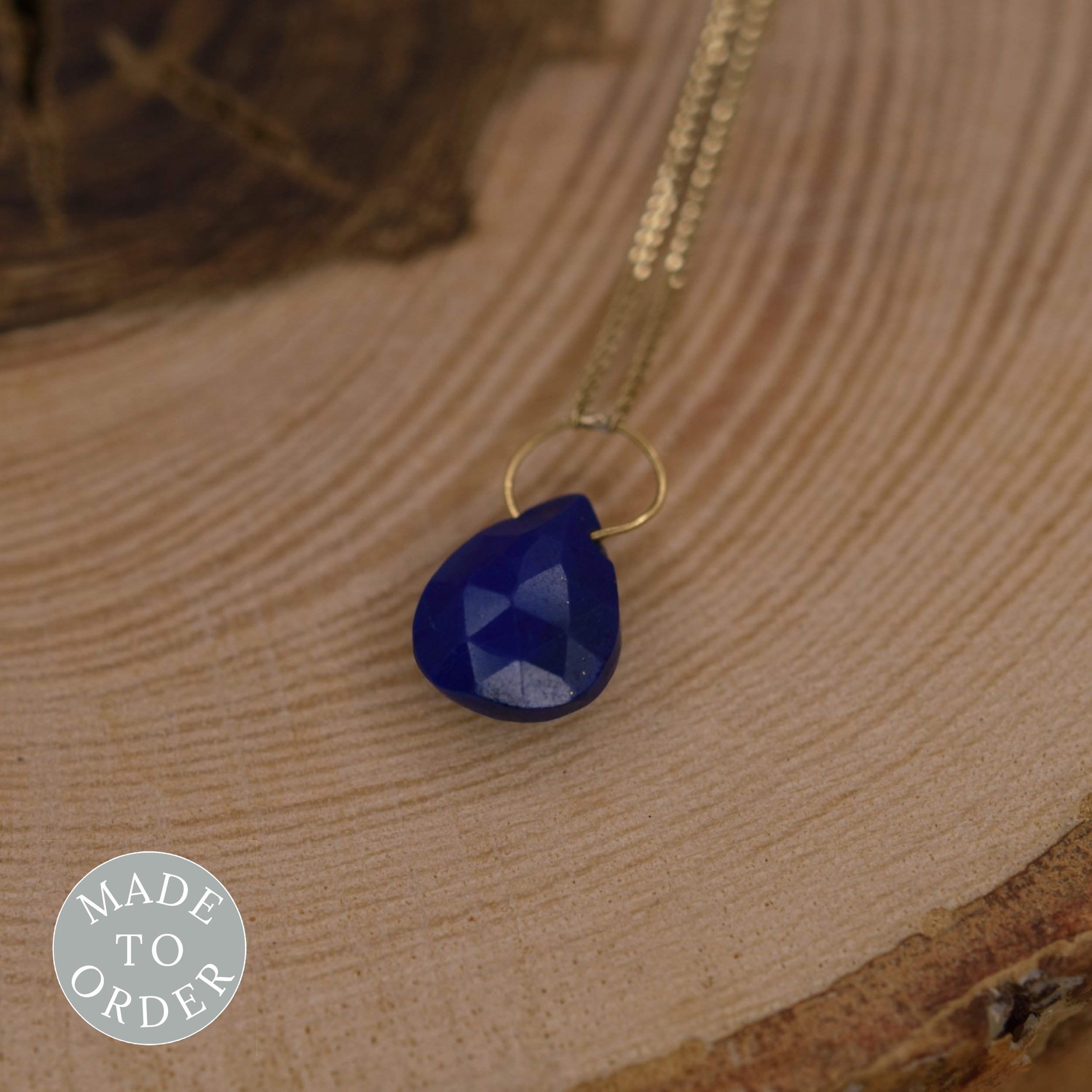 9ct Yellow Gold & Lapis Lazuli Briolette Drop Necklace (Made to Order)