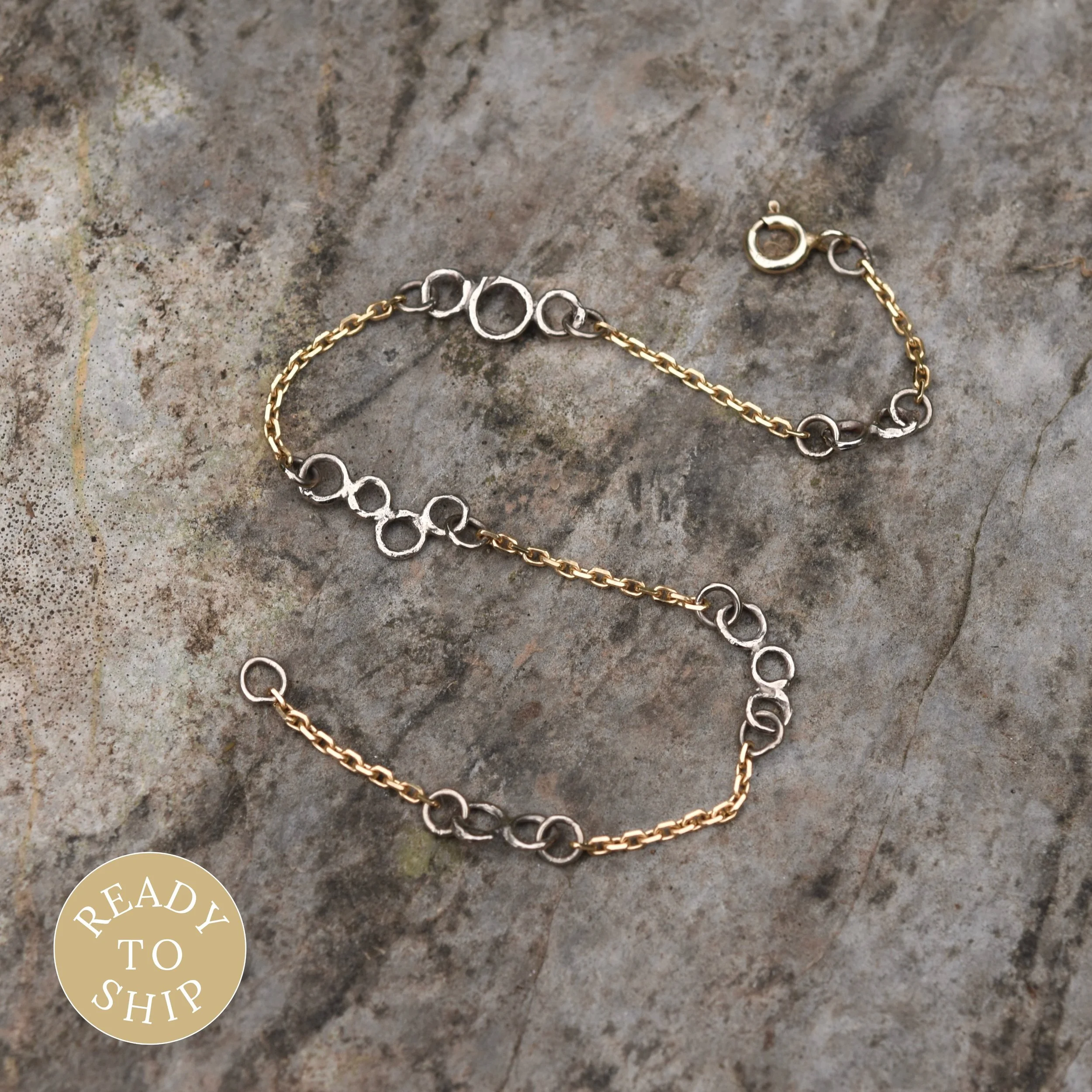 Molten Bubble Chain Link Bracelet in 18ct White & Yellow Gold