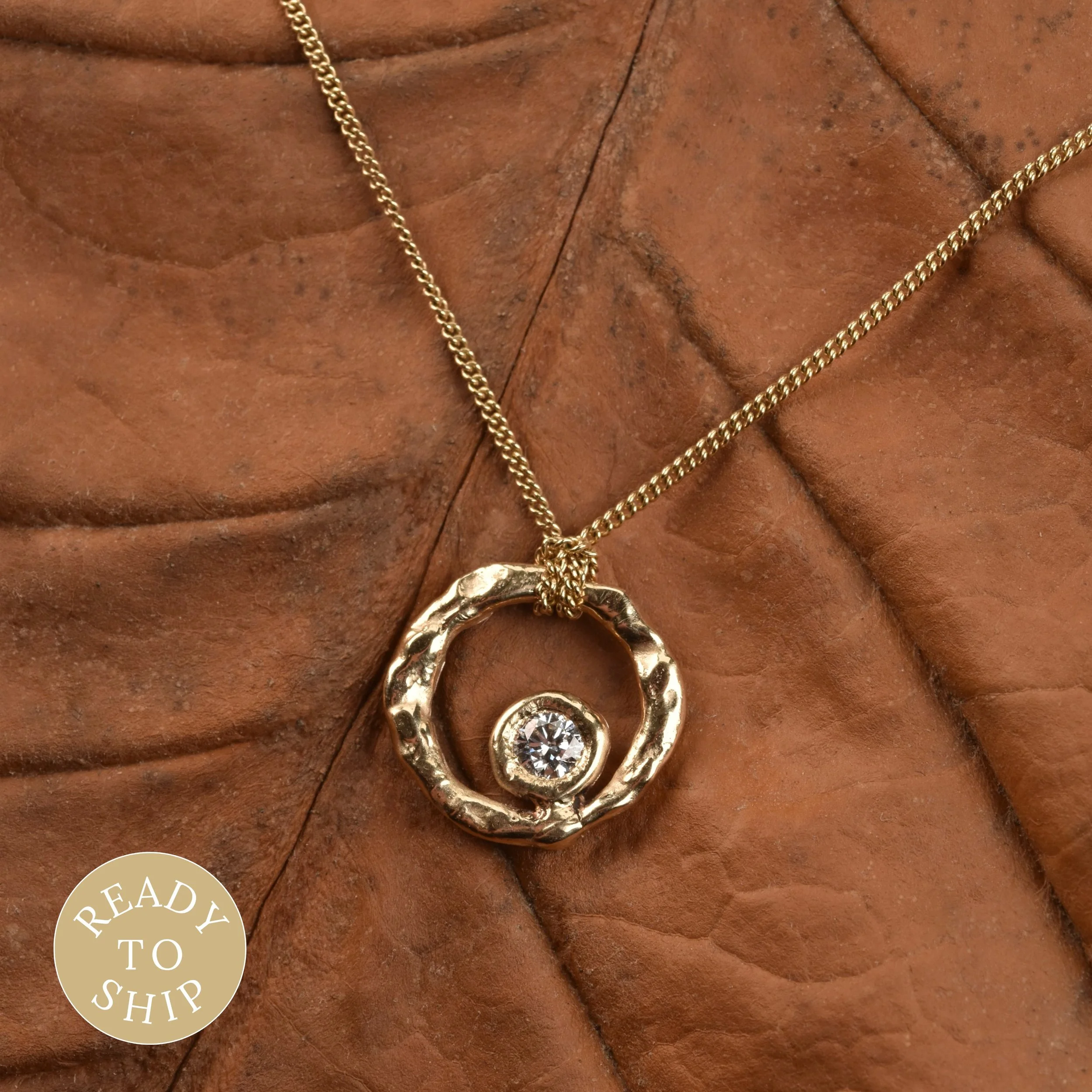 9ct yellow gold & diamond double molten circle necklace