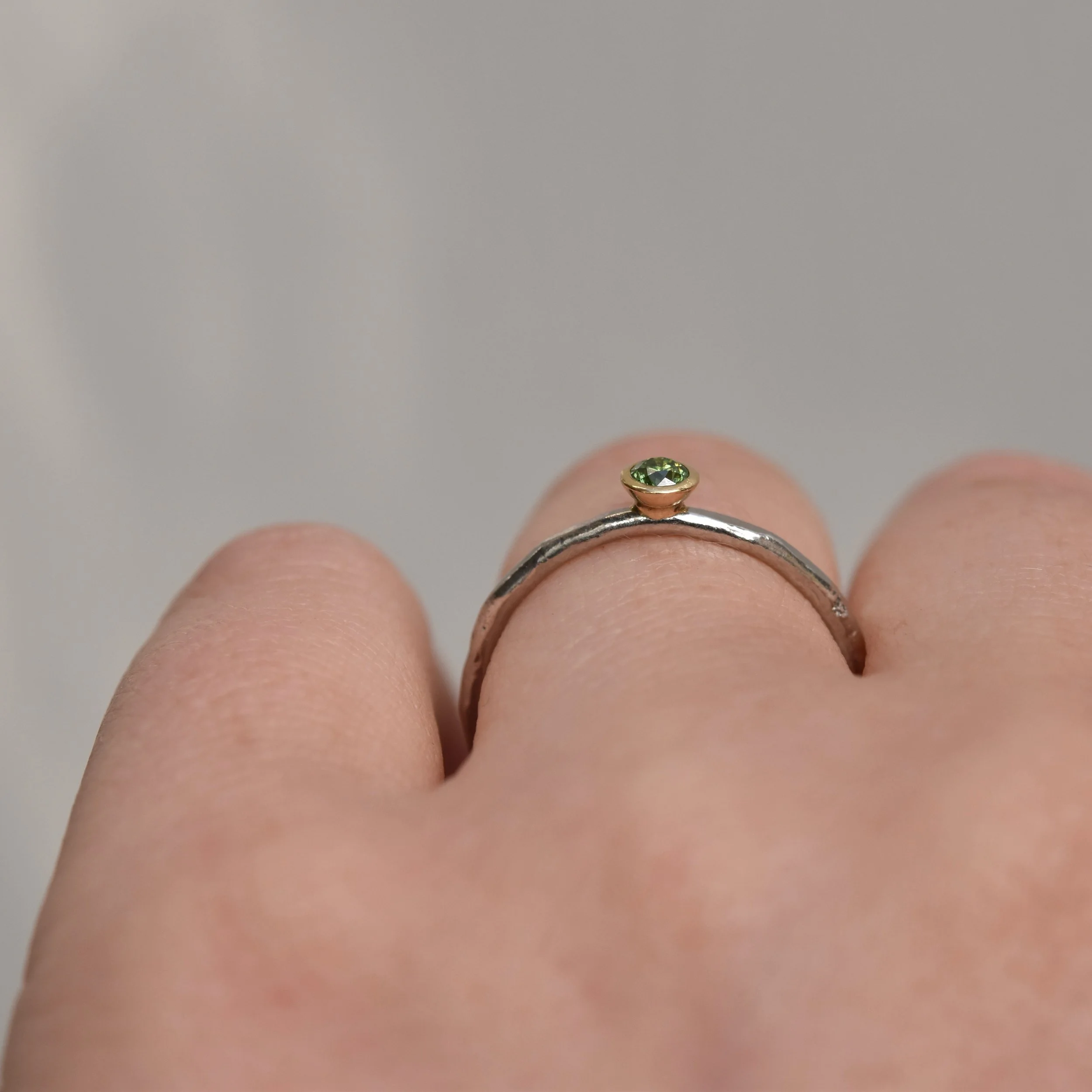 Erin Cox green diamond platinum 18CT yellow gold Jewellery handmade handcrafted authentic ethically sourced recycled gold ring Devon small business engagement gift anniversary designer Unique UK