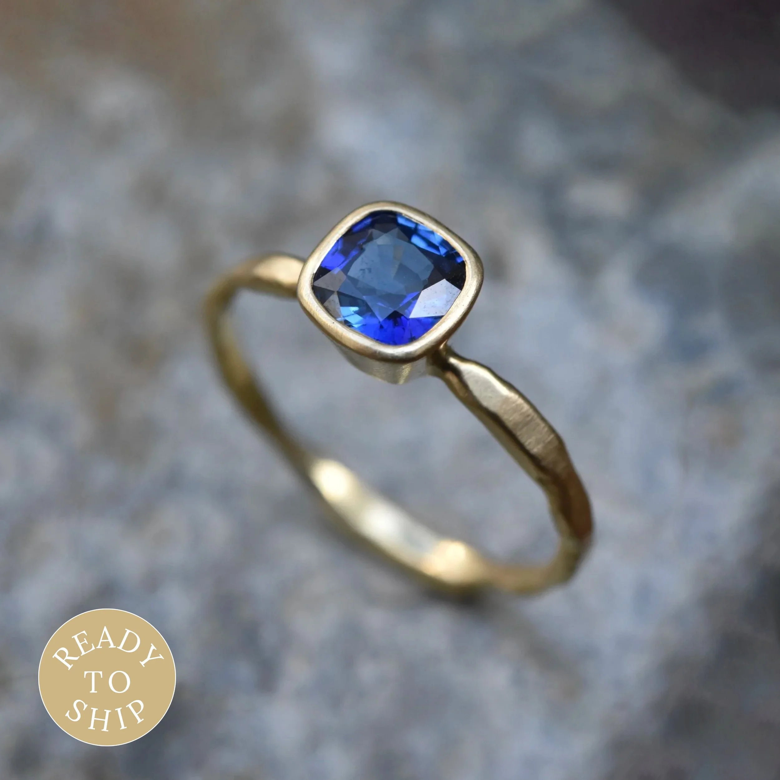 Cushion Cut  0.9ct Sapphire Ring in 18ct Yellow Gold