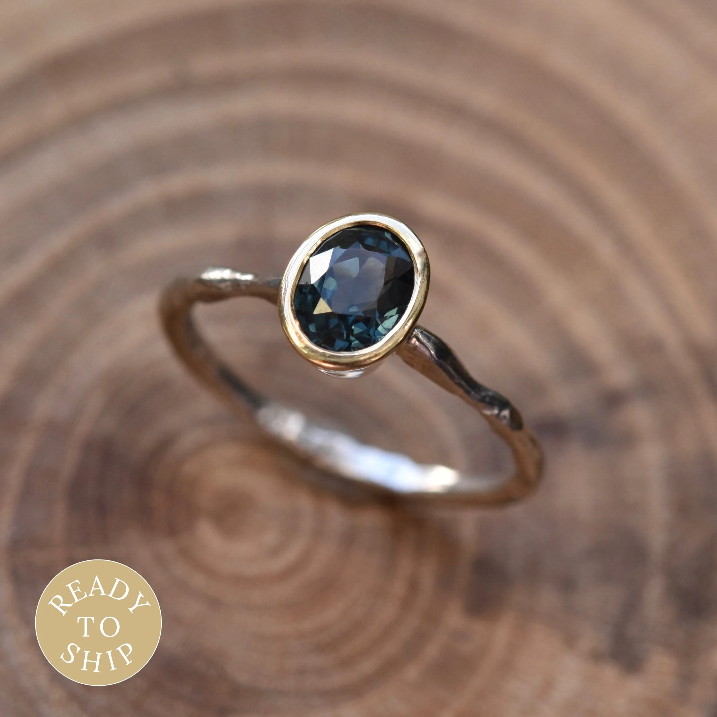 Molten Platinum & 18ct Yellow Gold Oval Teal Spinel Ring