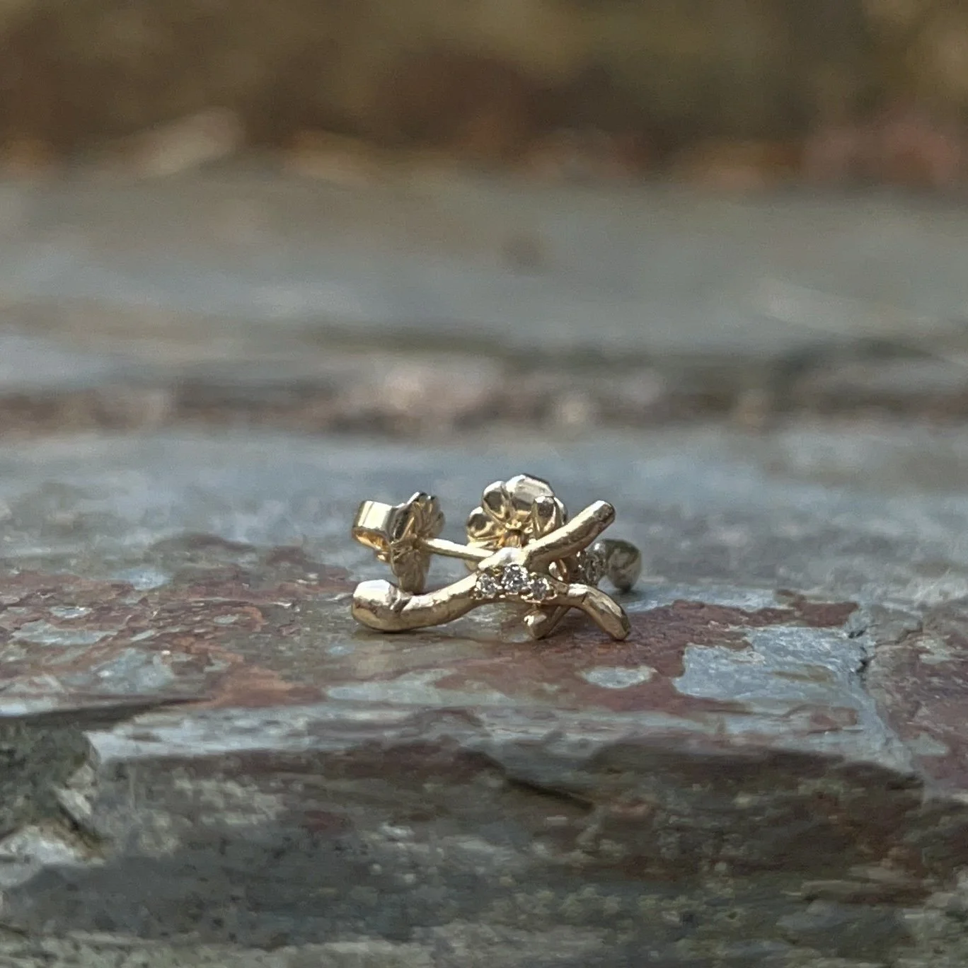 9ct Yellow Gold Branch ‘Frost’ Stud Earrings w/ White Diamonds. (Copy)