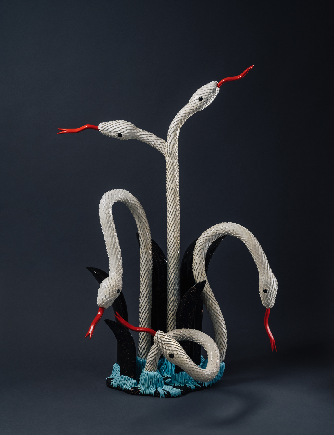 “Snakes in the Grass” epoxy and wood, 5 ft x 33 in x 20 in, 2019