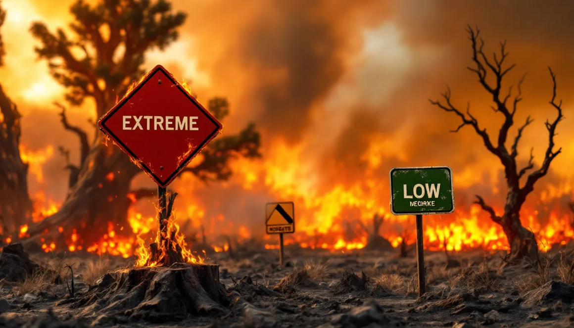 This is a illustration showing fire hazard severity zones in the mountains.