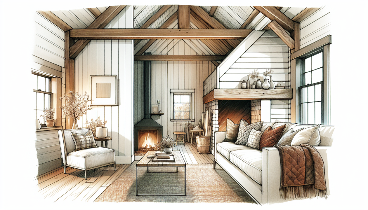 Illustration of a cozy farmhouse style home interior.