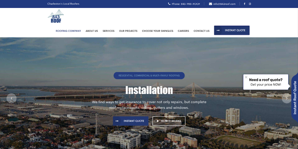 An image of 843 Roof LLC’s website home page.