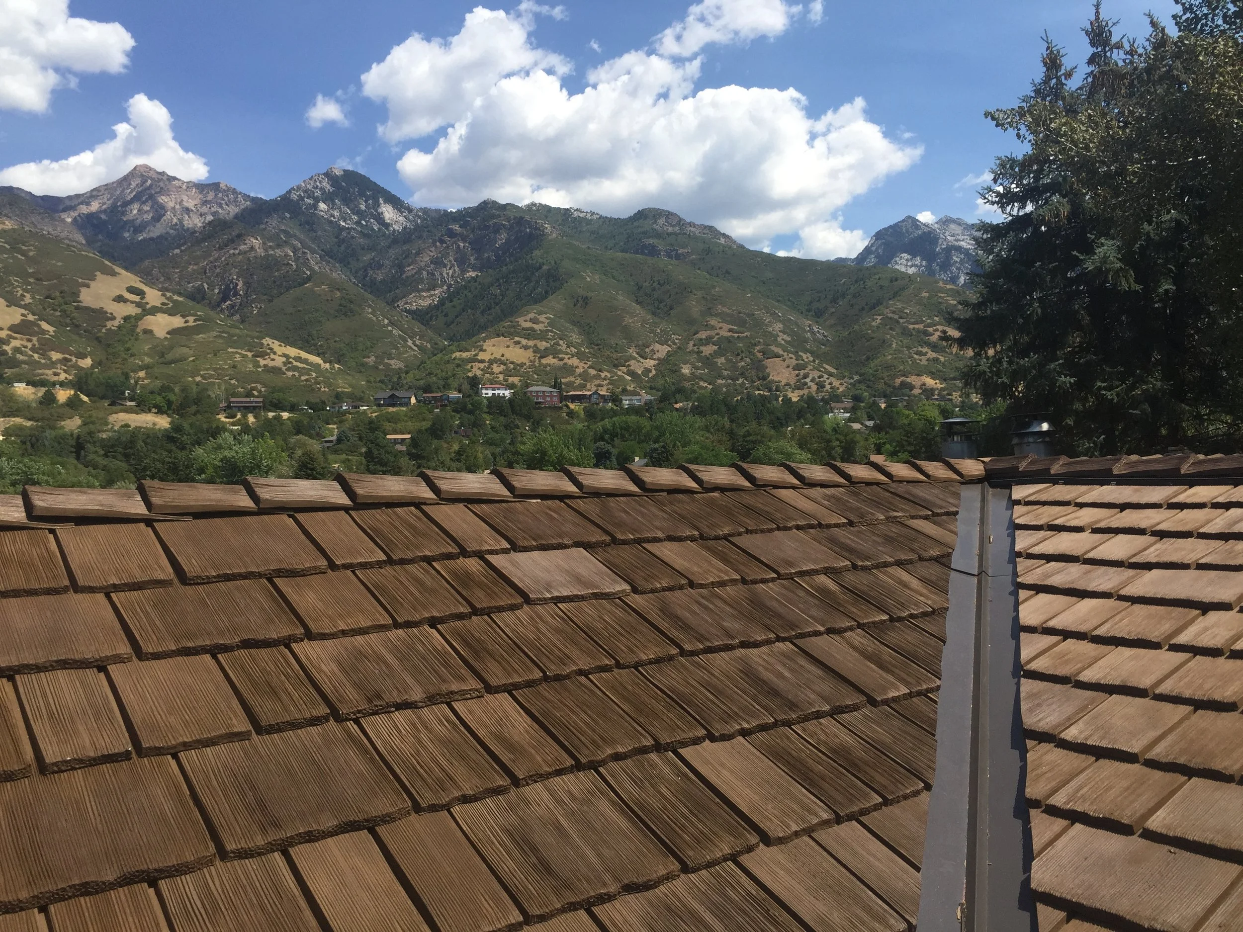Picture of a home with a synthetic cedar shake roof in Utah.