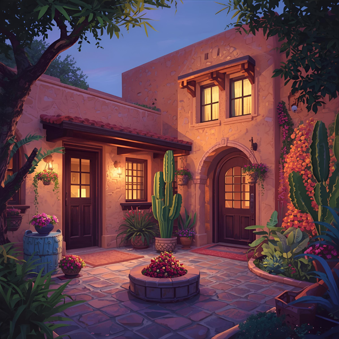 Illustration of a Pueblo style home.