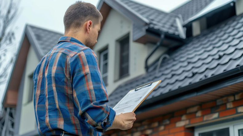 Image of an inspector conducting a Class A fire roofing inspection.