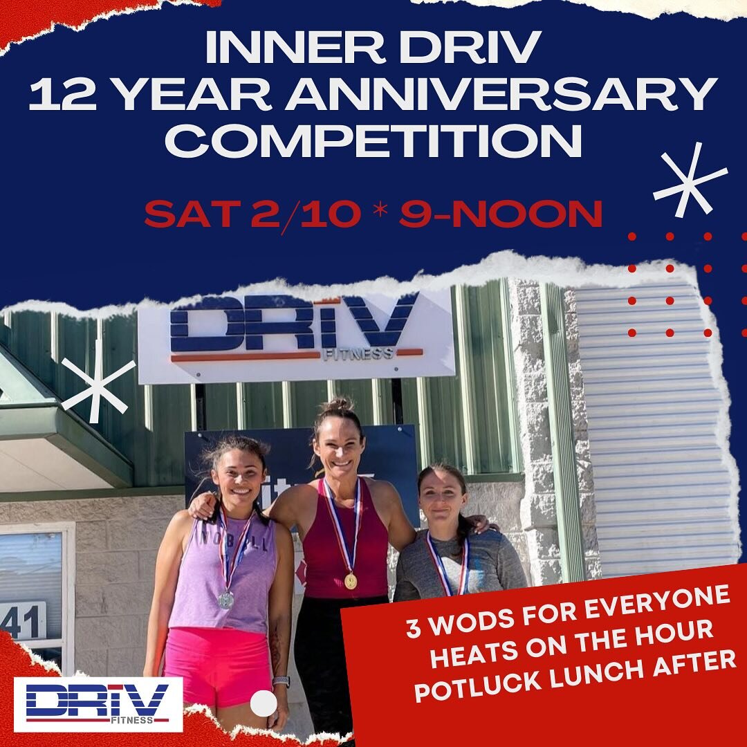 SAVE THE DATE:

Feb. 10 - we&rsquo;ll celebrate our 12th Anniversary and we&rsquo;ll do so with our Annual Inner-DRiV competition! See you there!