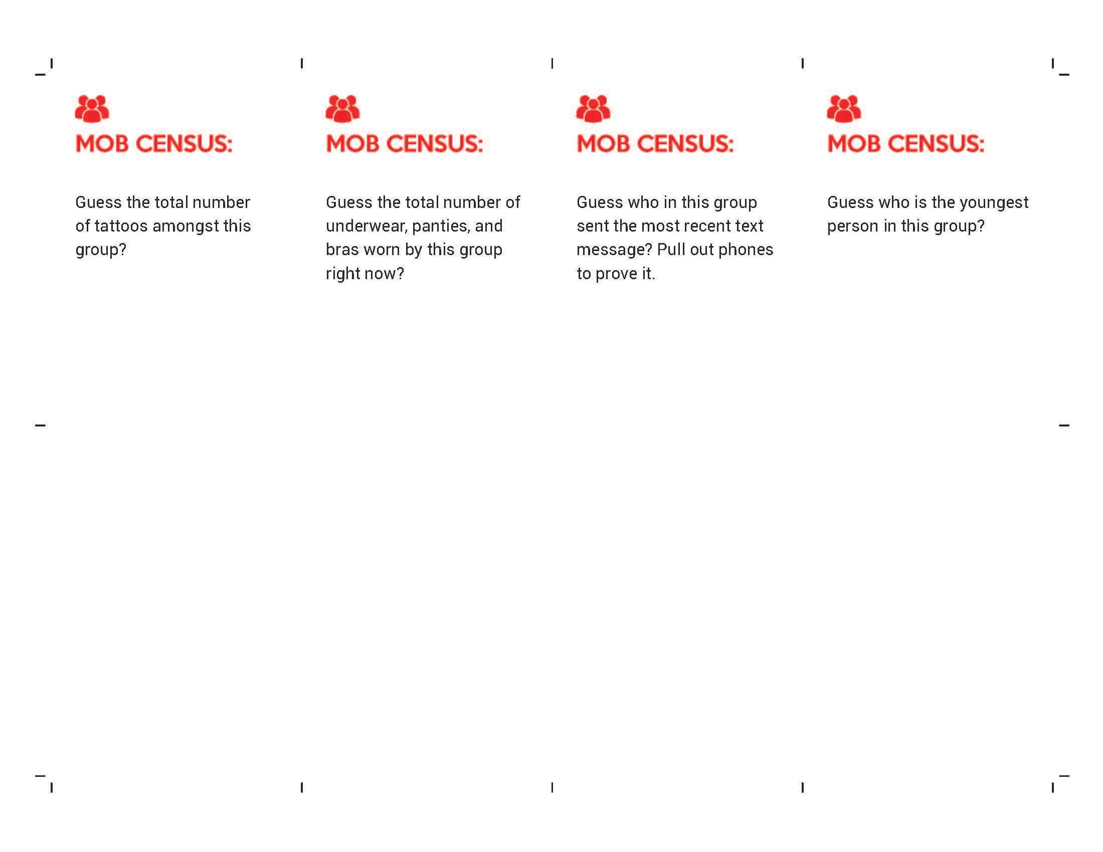 Mob Census sample cards