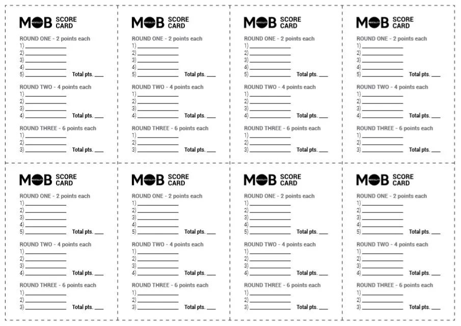 Mob Mentality Score Cards