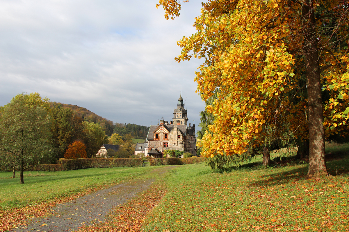Herbststimmung im Park von Schloß Ramholz in Schlüchtern: goldener kann Herbst kaum sein