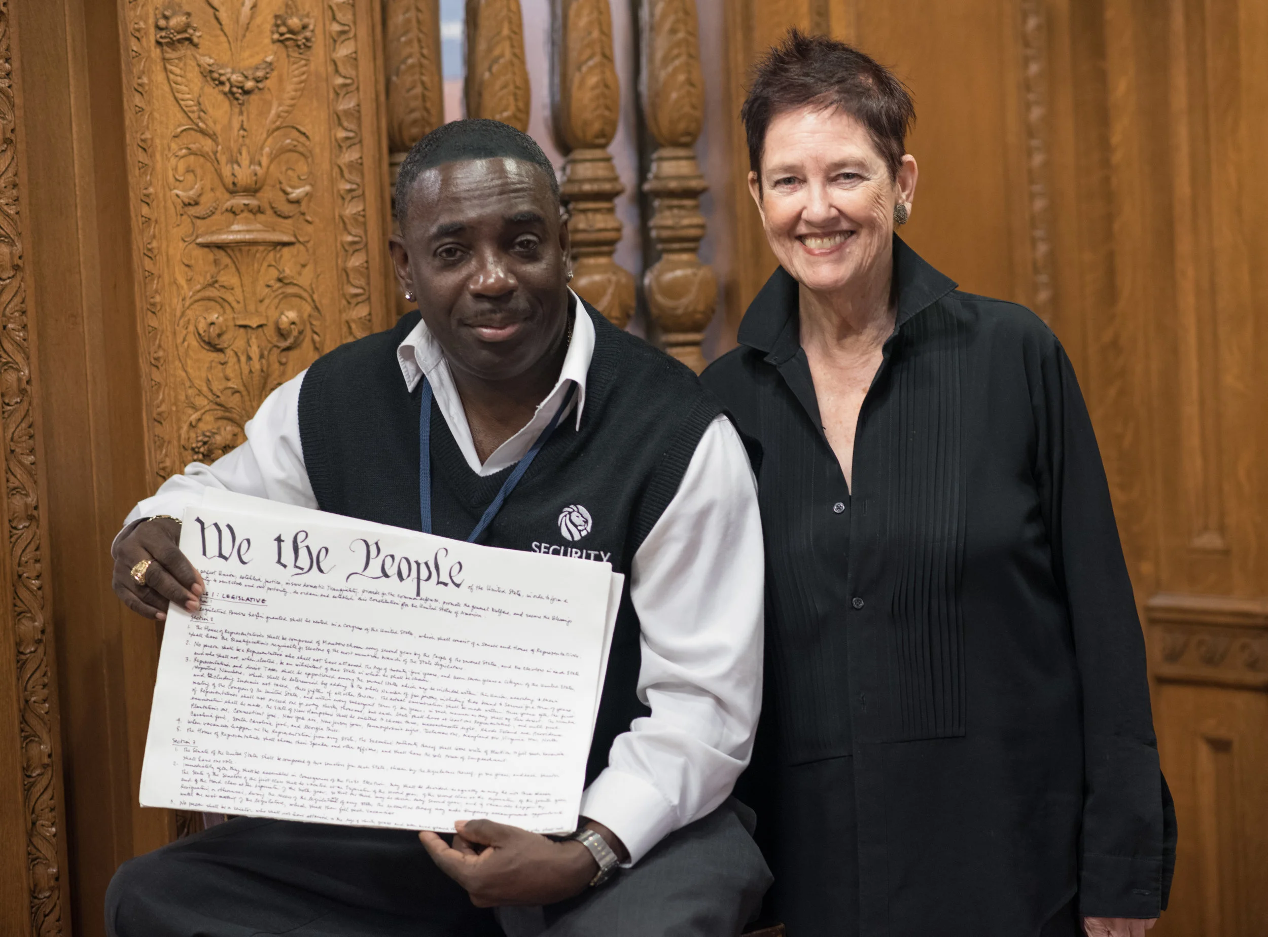  Morgan O'Hara with NYPL security guard Ronnie B. McNatt 