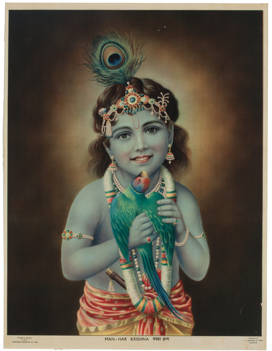 Manhar Krishna, offset-lithograph, c. 1935-1940. Narnarayan & Sons, Jodhpur