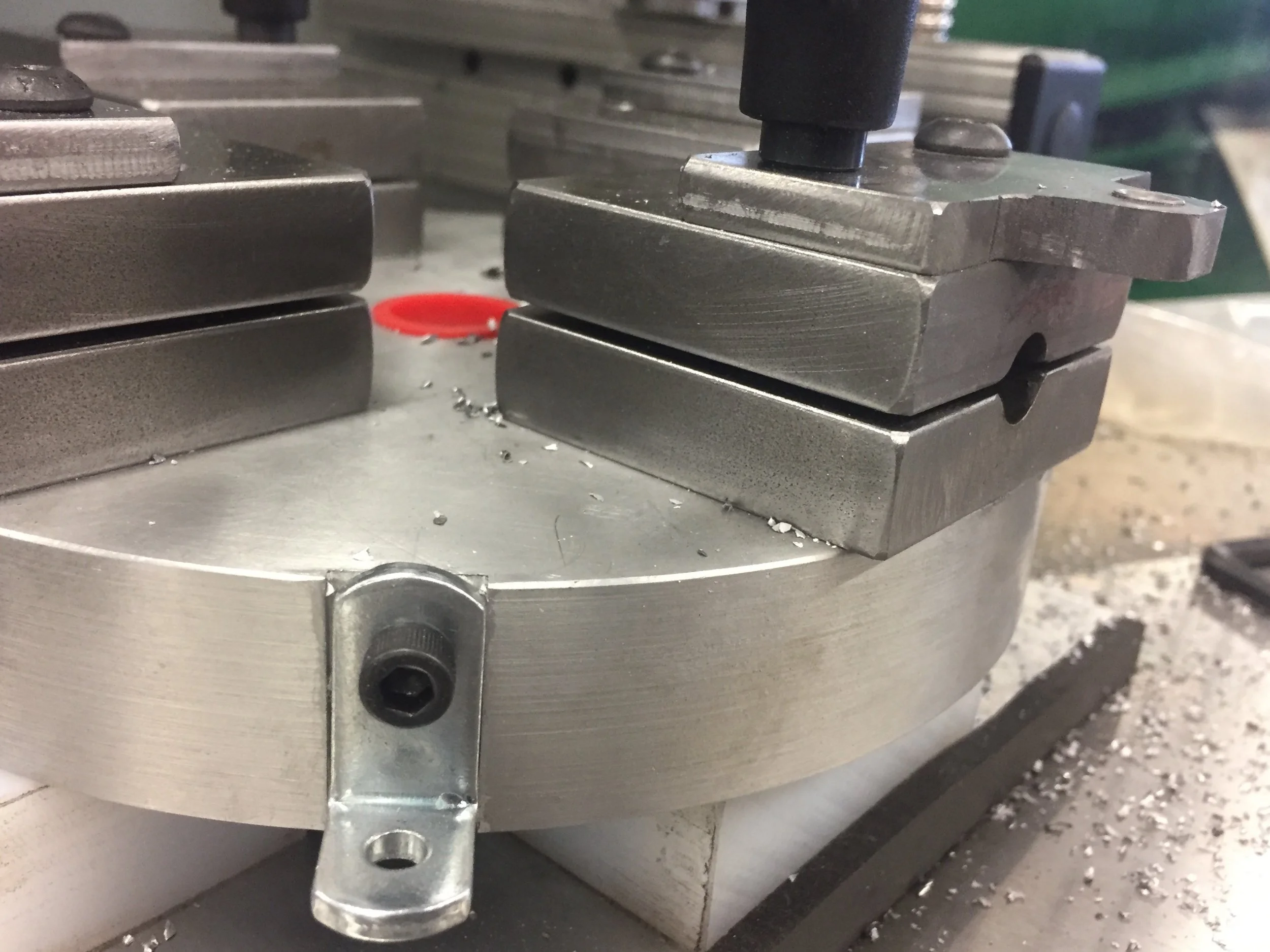 Close-up of work holding plate