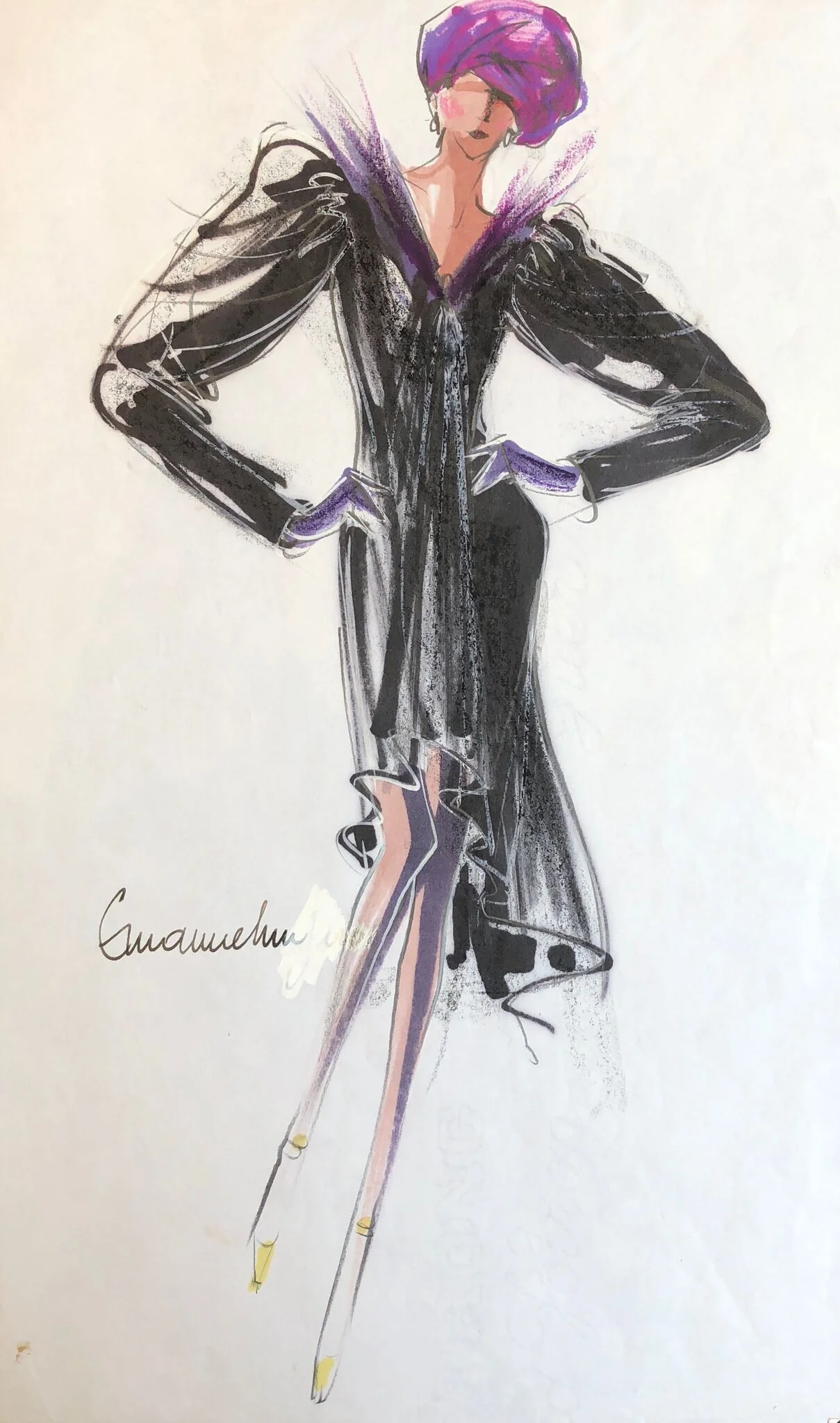 Ensemble in Black and Purple, ca. 1980s