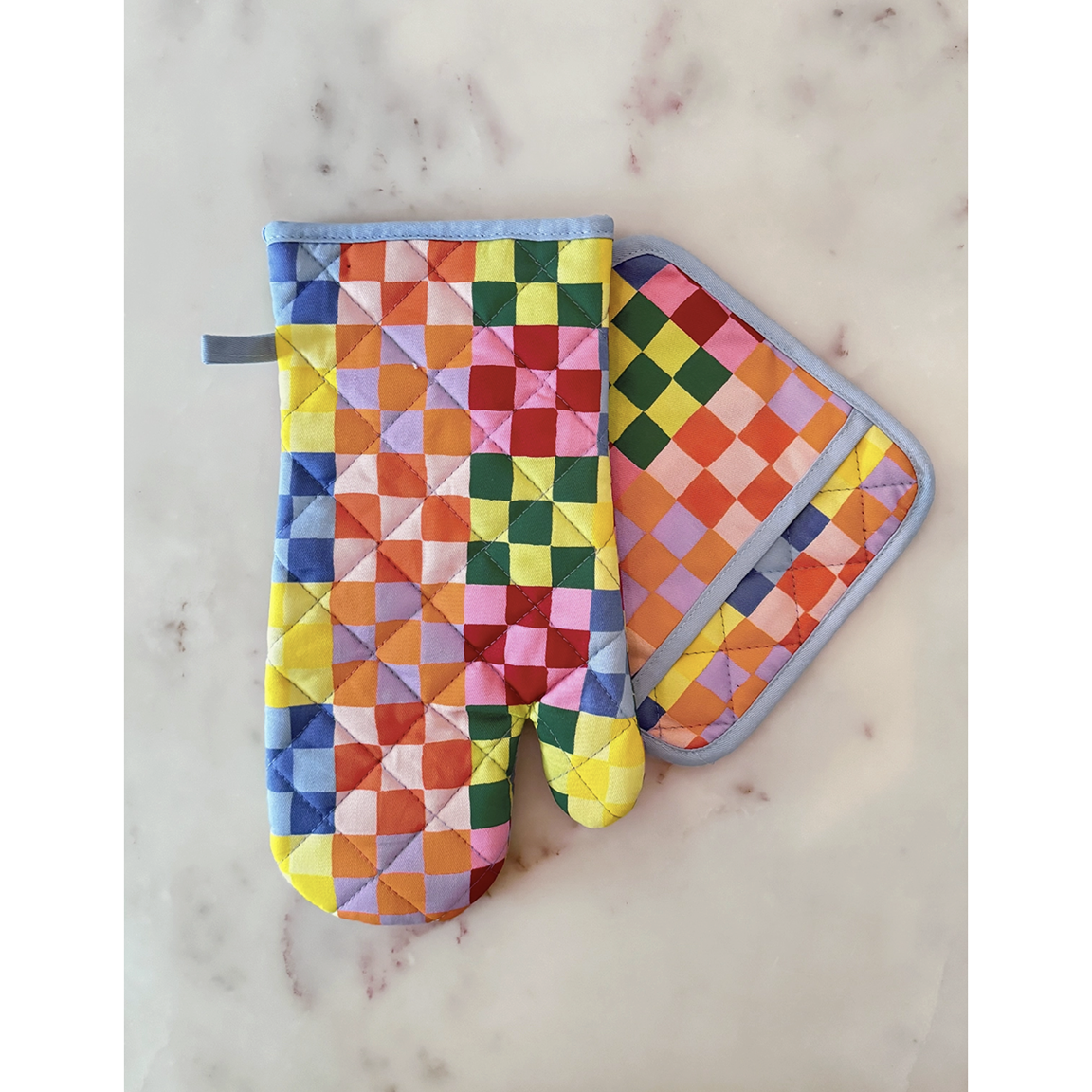 Rainbow Check Oven Mitt + Pot Holder Set