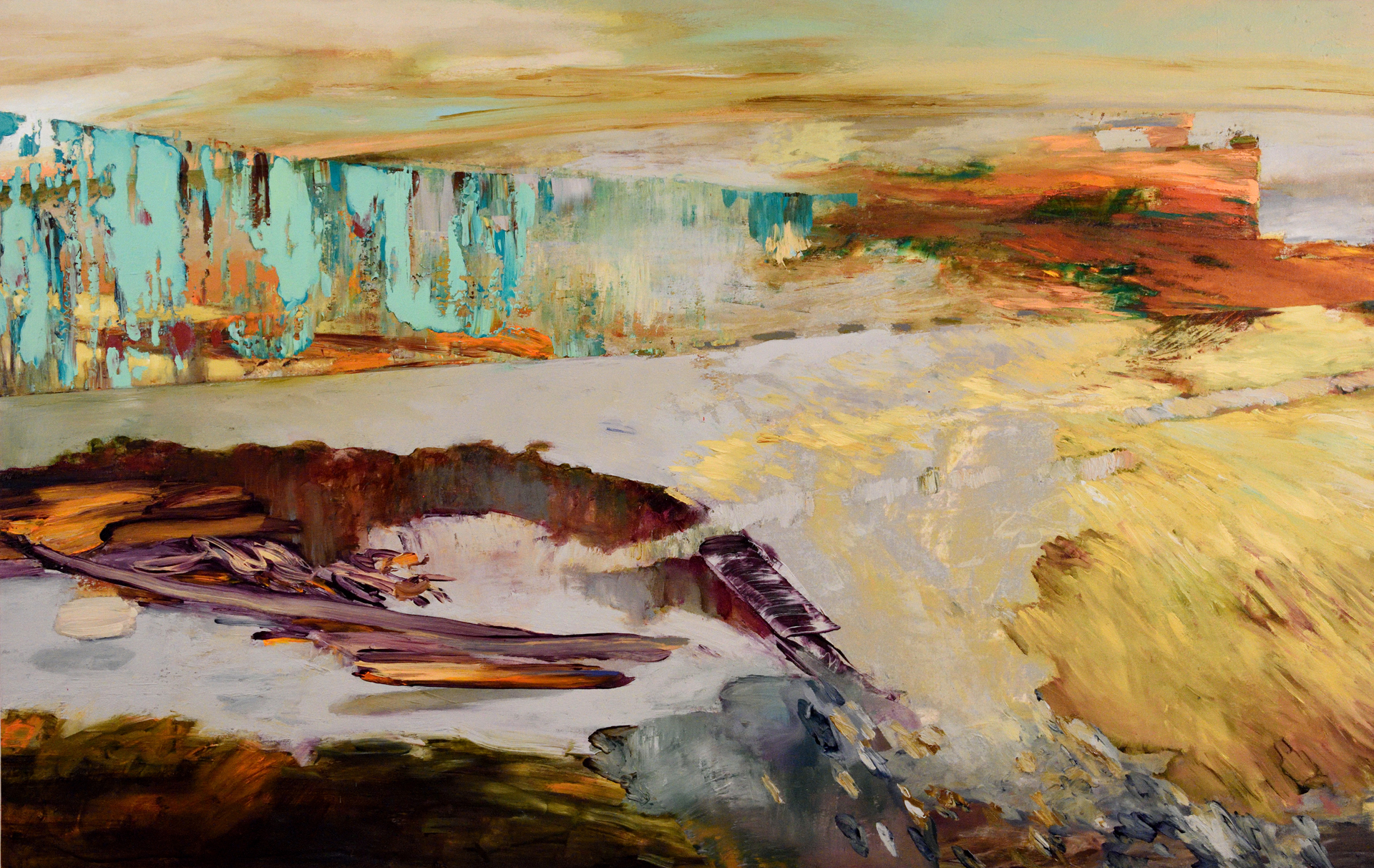 WHILE PASSING THROUGH. Acrylic on canvas, 44 x 70 inches, 2015 (available)