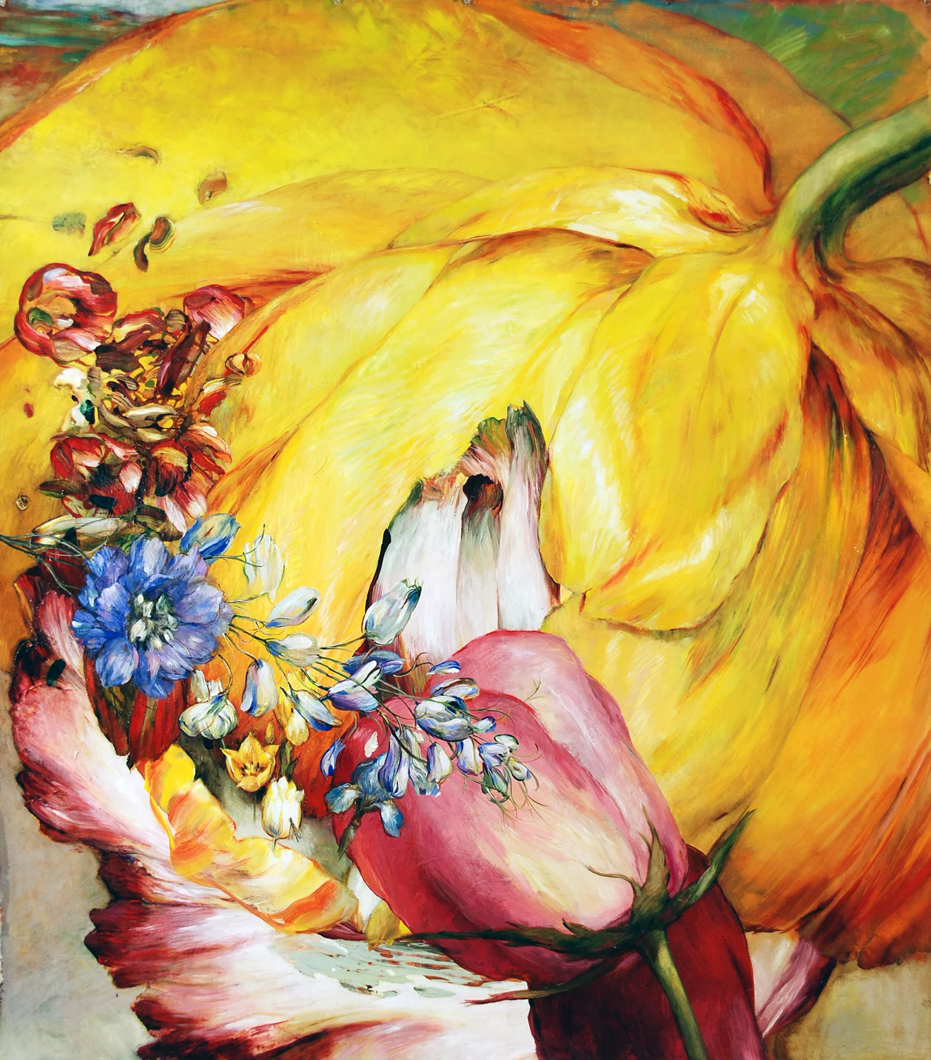 LARGE YELLOW TULIP. Acrylic on canvas, 60 x 52 inches, 2010 (available)