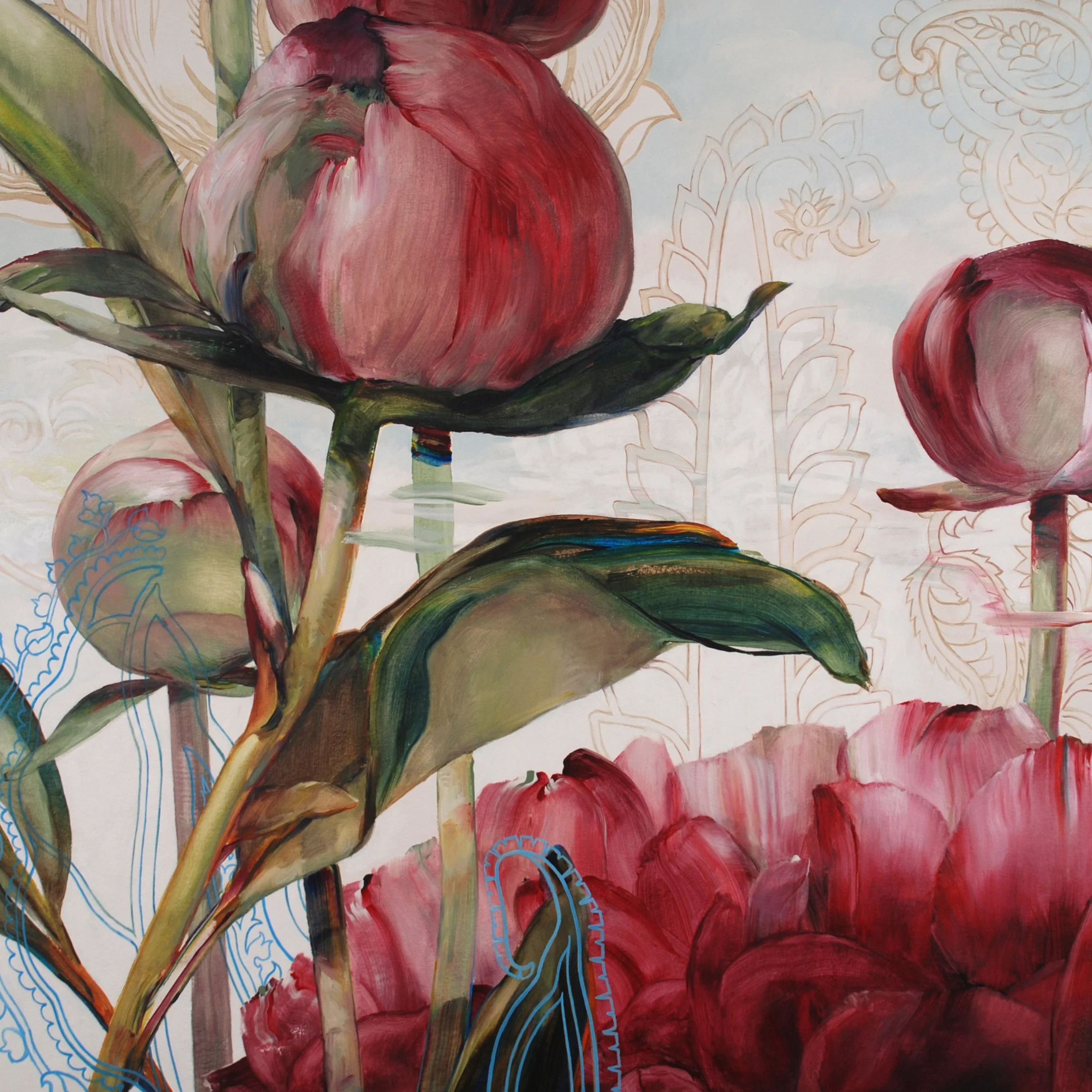 PEONIES. Acrylic on canvas, 60 x 60 inches, 2008 (available)