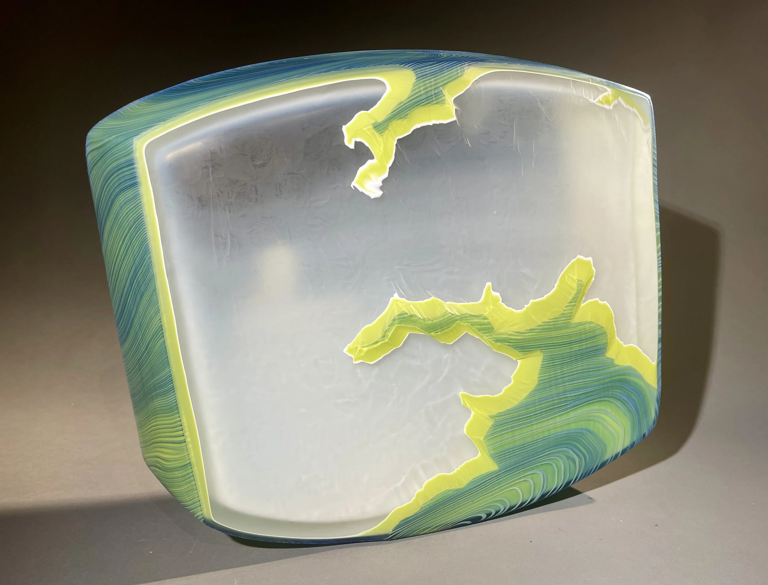 Ethan Stern, Verdant Coast , Blown and Engraved Glass, 14 × 16 × 4” $7,500