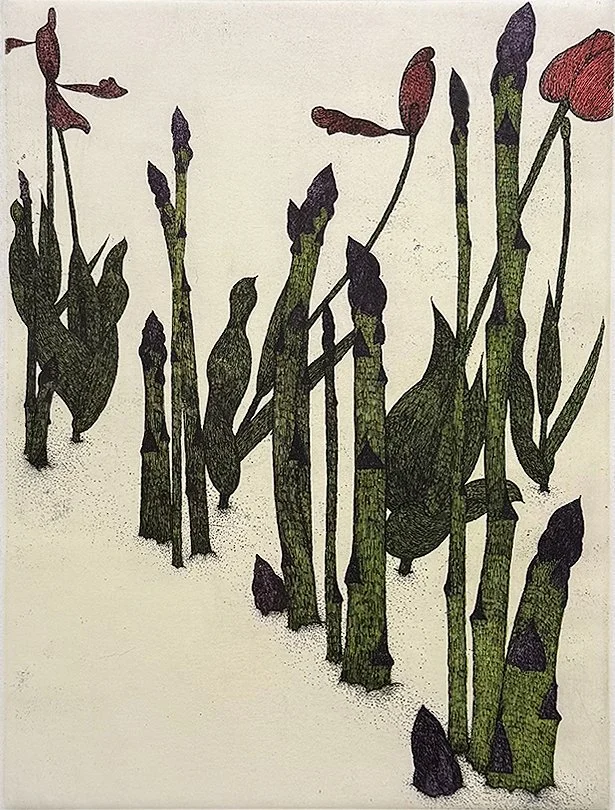   Early Spring - 1988 ,  Colored Etching,  22.5” × 19.5”  framed ,  $575 