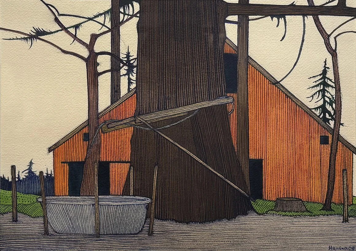   Hansen Farm - 2009 ,  Watercolor on Paper,  21.25” × 25”  framed ,  $1,650 