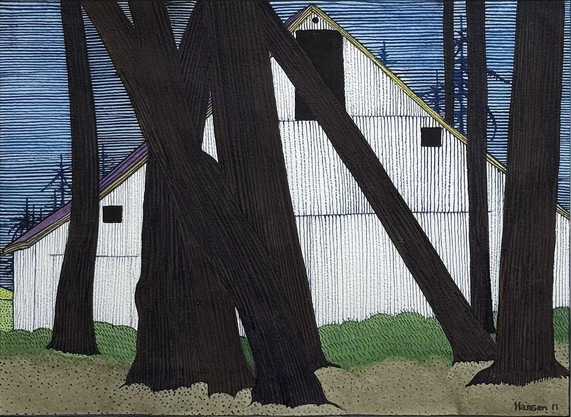   White Barn - 2010 ,  Watercolor on Paper,  21.5” × 25”  framed ,  $1,650 